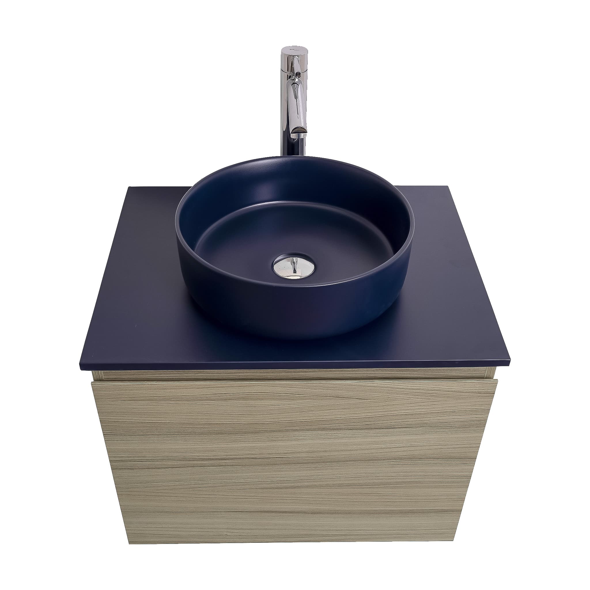 Venice 23.5 Nilo Grey Wood Texture Cabinet, Ares Navy Blue Top And Ares Navy Blue Ceramic Basin, Wall Mounted Modern Vanity Set