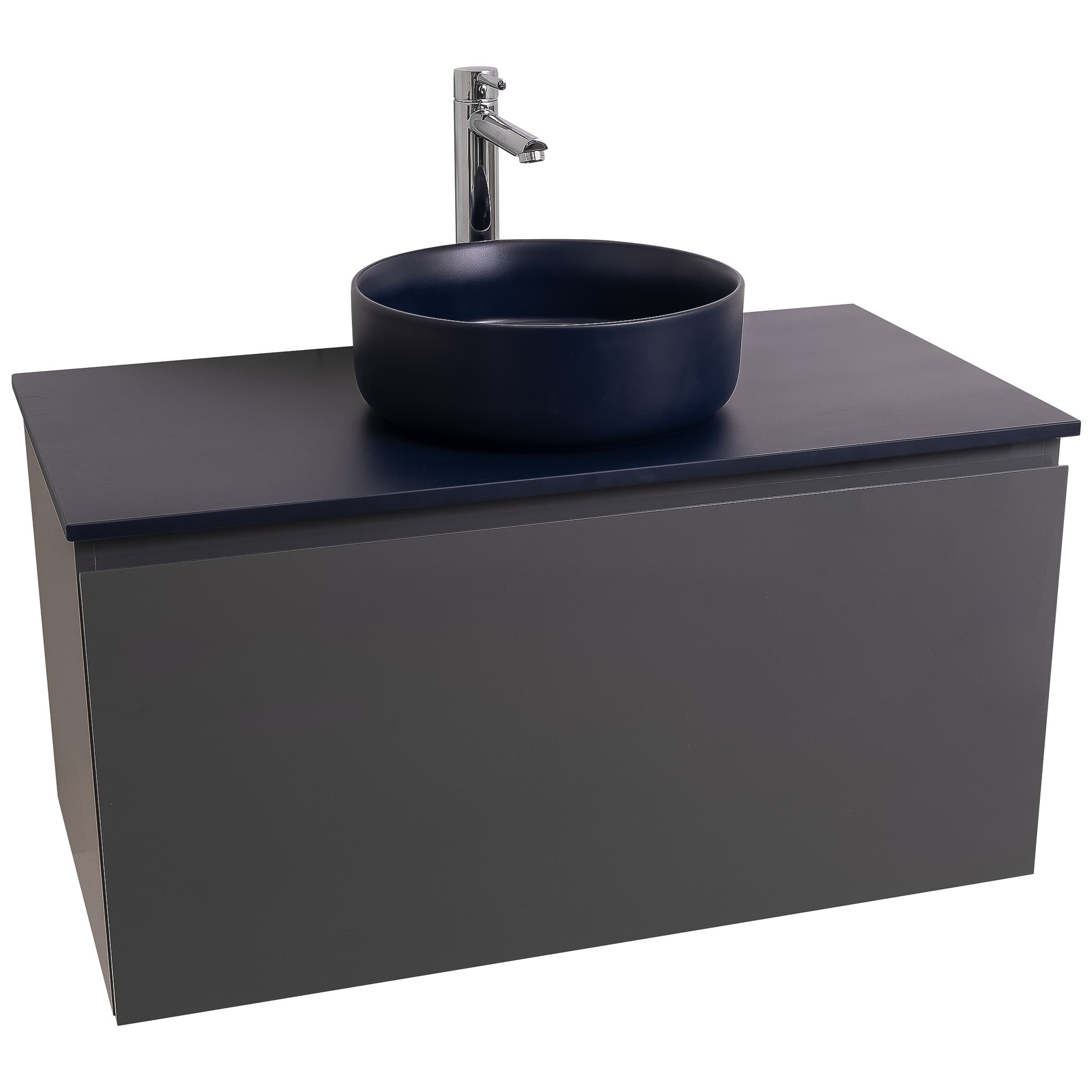 Venice 31.5 Anthracite High Gloss Cabinet, Ares Navy Blue Top And Ares Navy Blue Ceramic Basin, Wall Mounted Modern Vanity Set