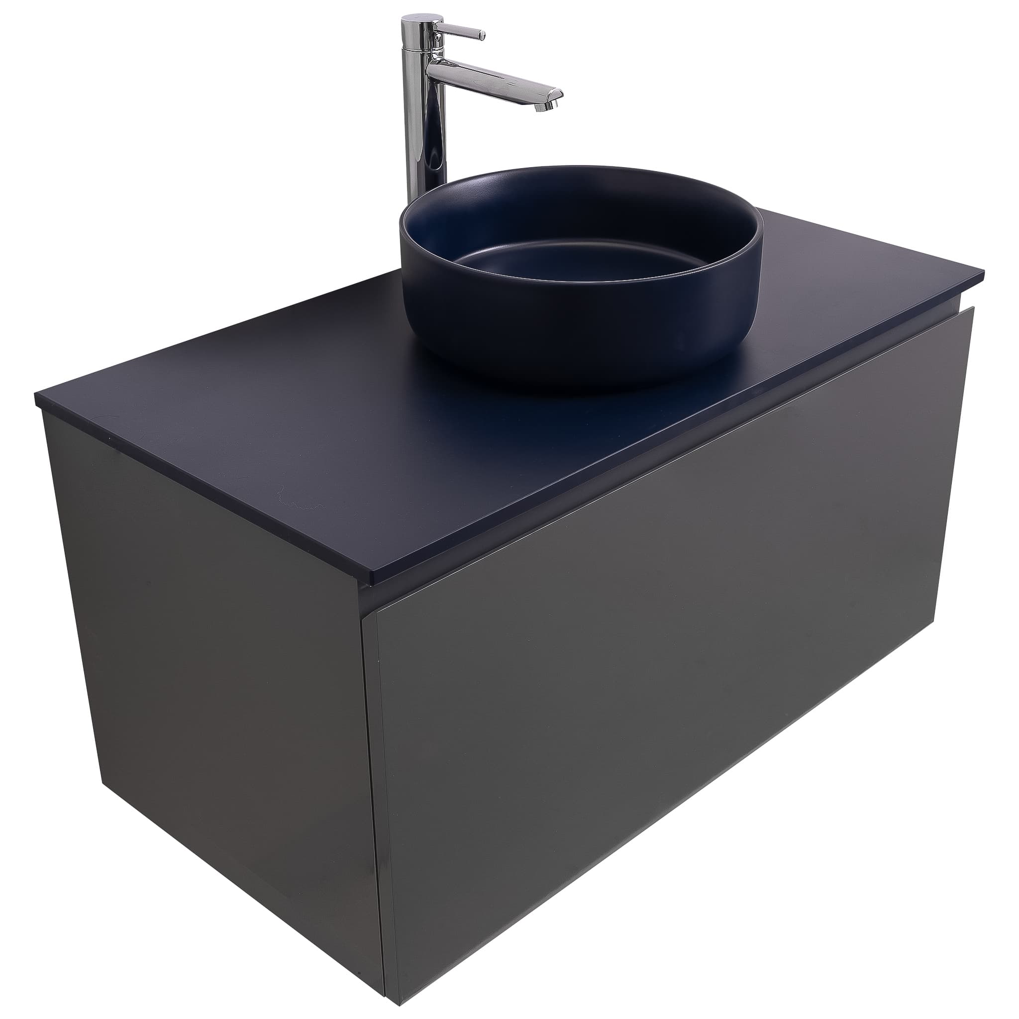 Venice 31.5 Anthracite High Gloss Cabinet, Ares Navy Blue Top And Ares Navy Blue Ceramic Basin, Wall Mounted Modern Vanity Set