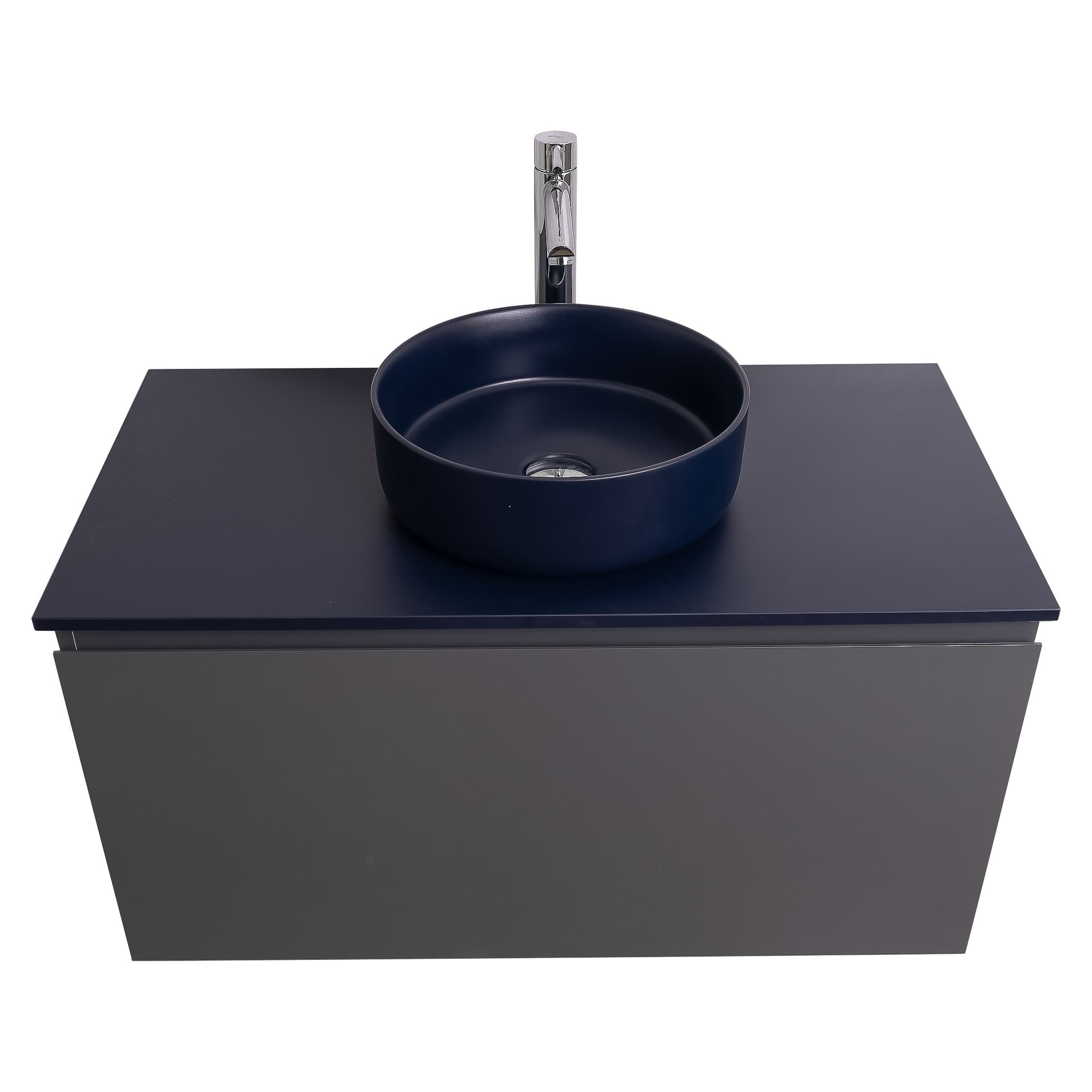 Venice 31.5 Anthracite High Gloss Cabinet, Ares Navy Blue Top And Ares Navy Blue Ceramic Basin, Wall Mounted Modern Vanity Set