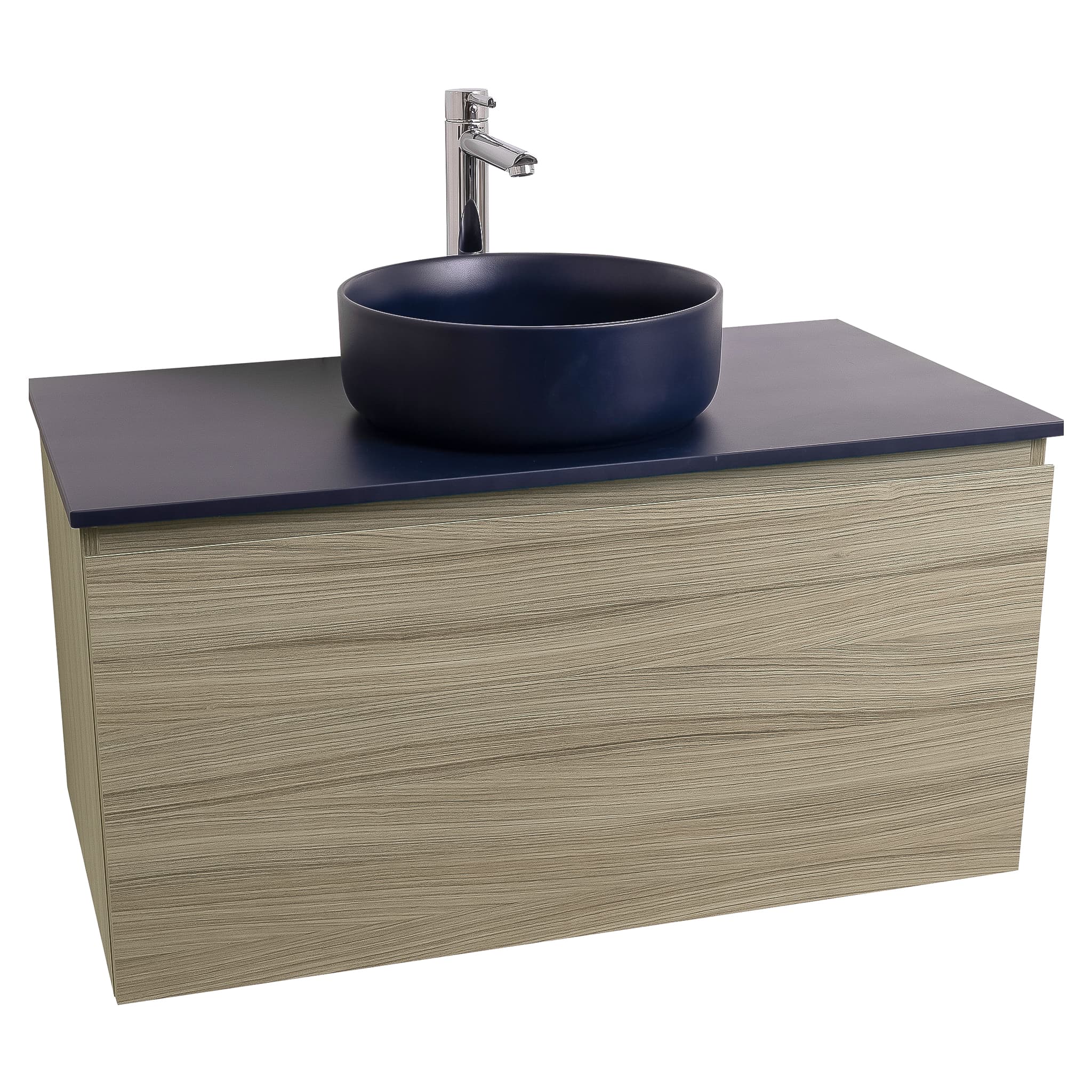 Venice 31.5 Nilo Grey Wood Texture Cabinet, Ares Navy Blue Top And Ares Navy Blue Ceramic Basin, Wall Mounted Modern Vanity Set