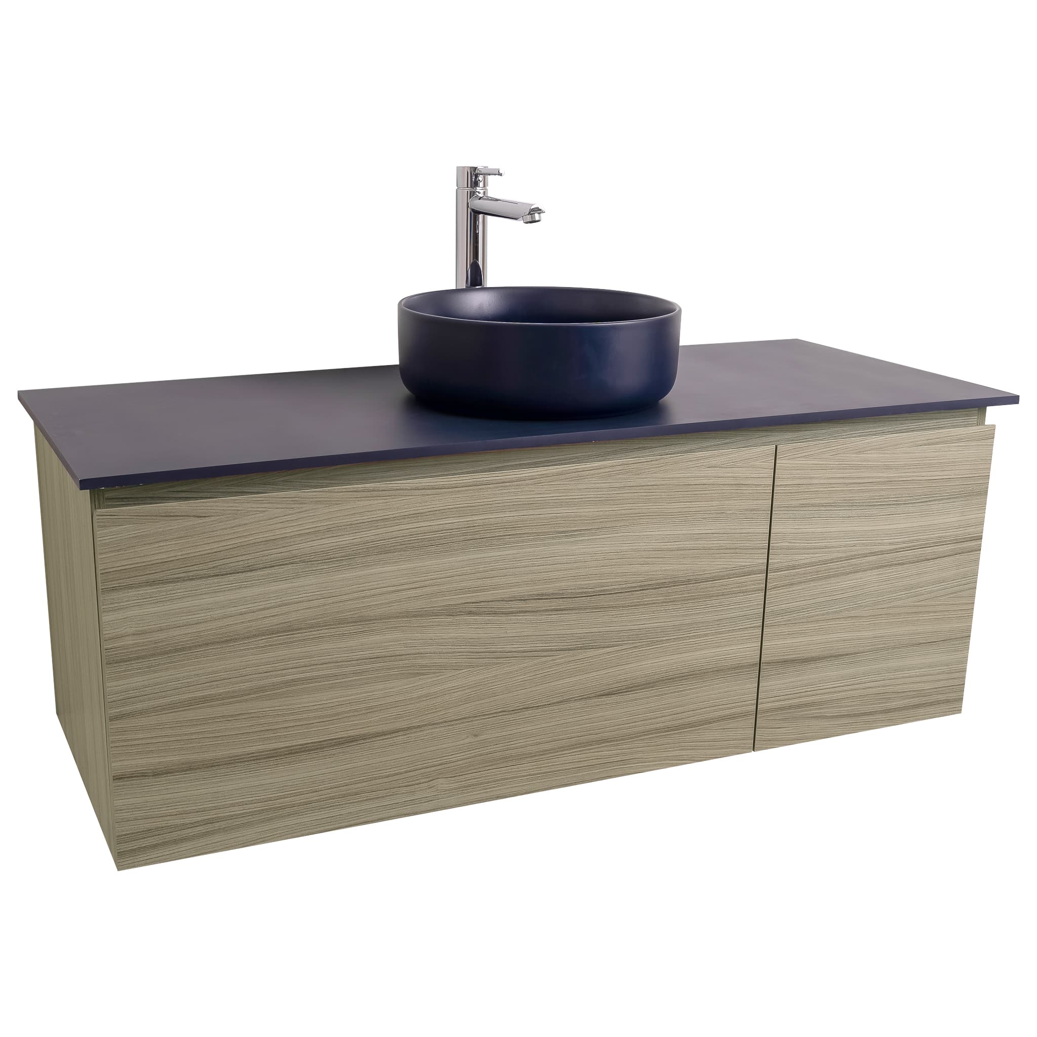 Venice 47.5 Nilo Grey Wood Texture Cabinet, Ares Navy Blue Top And Ares Navy Blue Ceramic Basin, Wall Mounted Modern Vanity Set Bath Trends USA