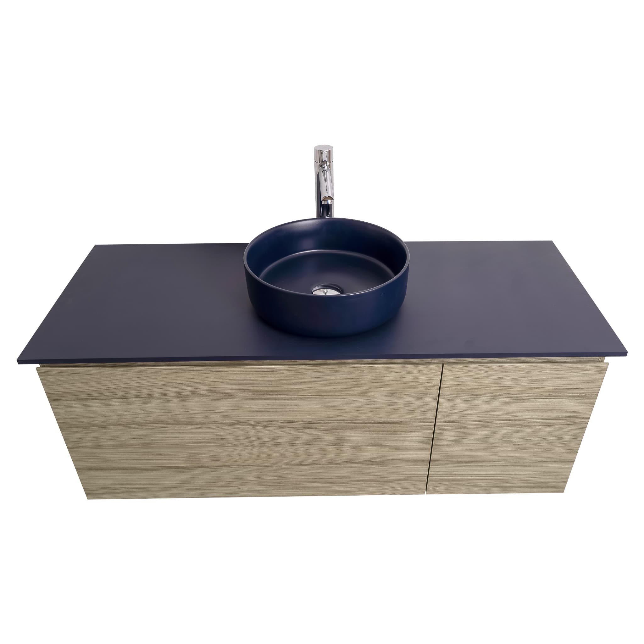 Venice 47.5 Nilo Grey Wood Texture Cabinet, Ares Navy Blue Top And Ares Navy Blue Ceramic Basin, Wall Mounted Modern Vanity Set