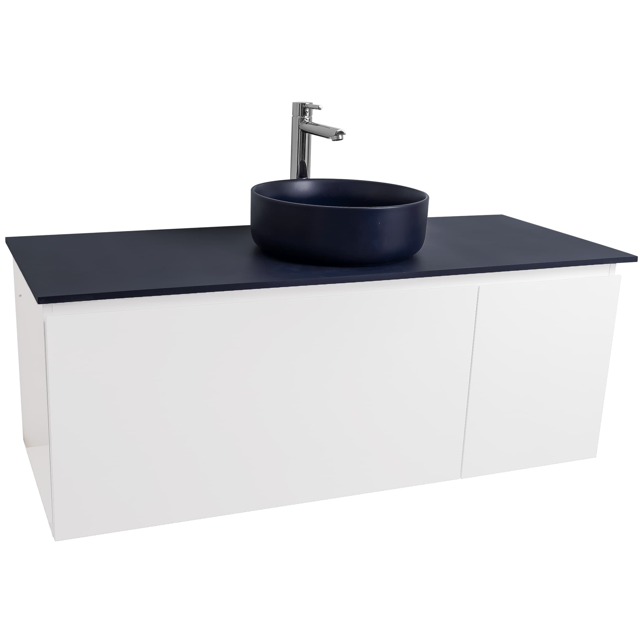 Venice 47.5 White High Gloss Cabinet, Ares Navy Blue Top And Ares Navy Blue Ceramic Basin, Wall Mounted Modern Vanity Set Bath Trends USA