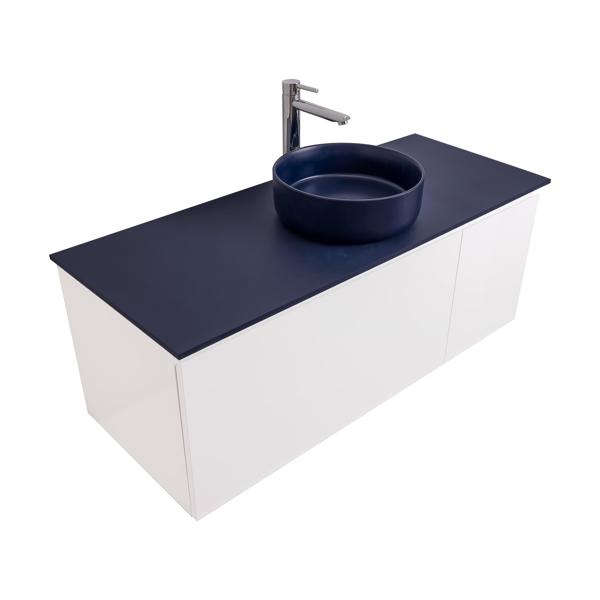 Venice 47.5 White High Gloss Cabinet, Ares Navy Blue Top And Ares Navy Blue Ceramic Basin, Wall Mounted Modern Vanity Set Bath Trends USA