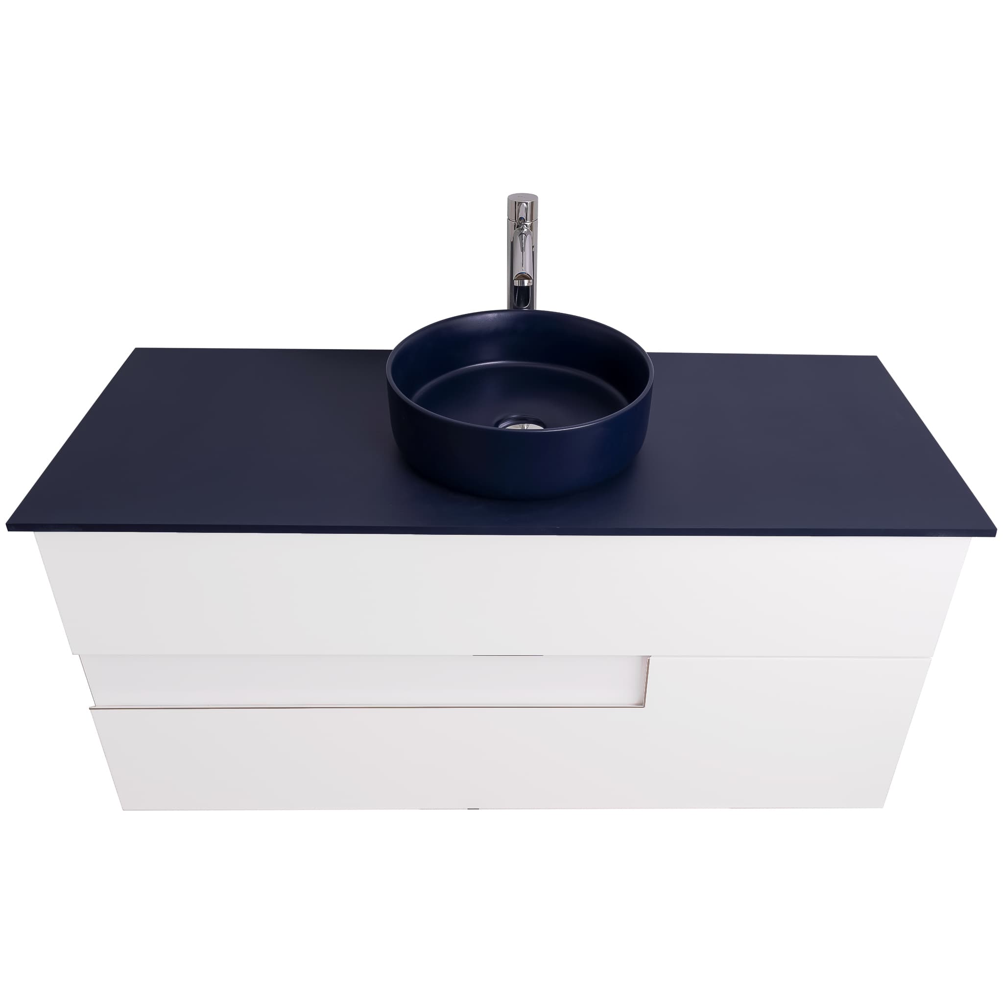 Vision 47.5 White High Gloss Cabinet, Ares Navy Blue Top And Ares Navy Blue Ceramic Basin, Wall Mounted Modern Vanity Set