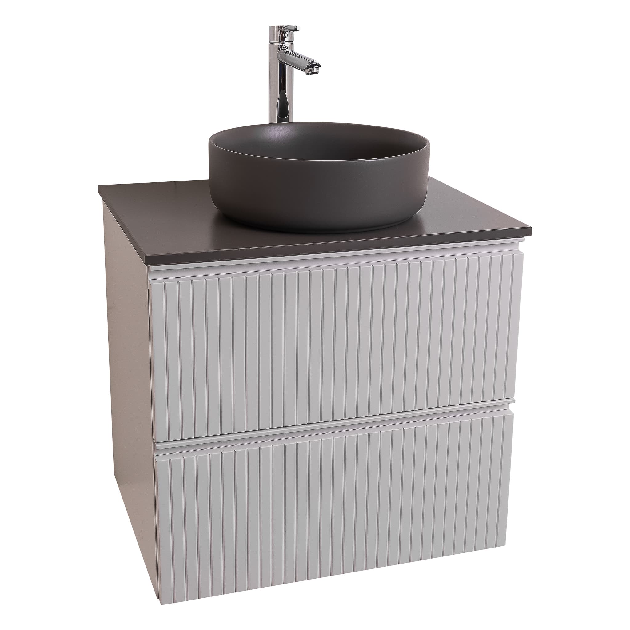 Ares 23.5 Matte White Cabinet, Ares Grey Ceniza Top And Ares Grey Ceniza Ceramic Basin, Wall Mounted Modern Vanity Set