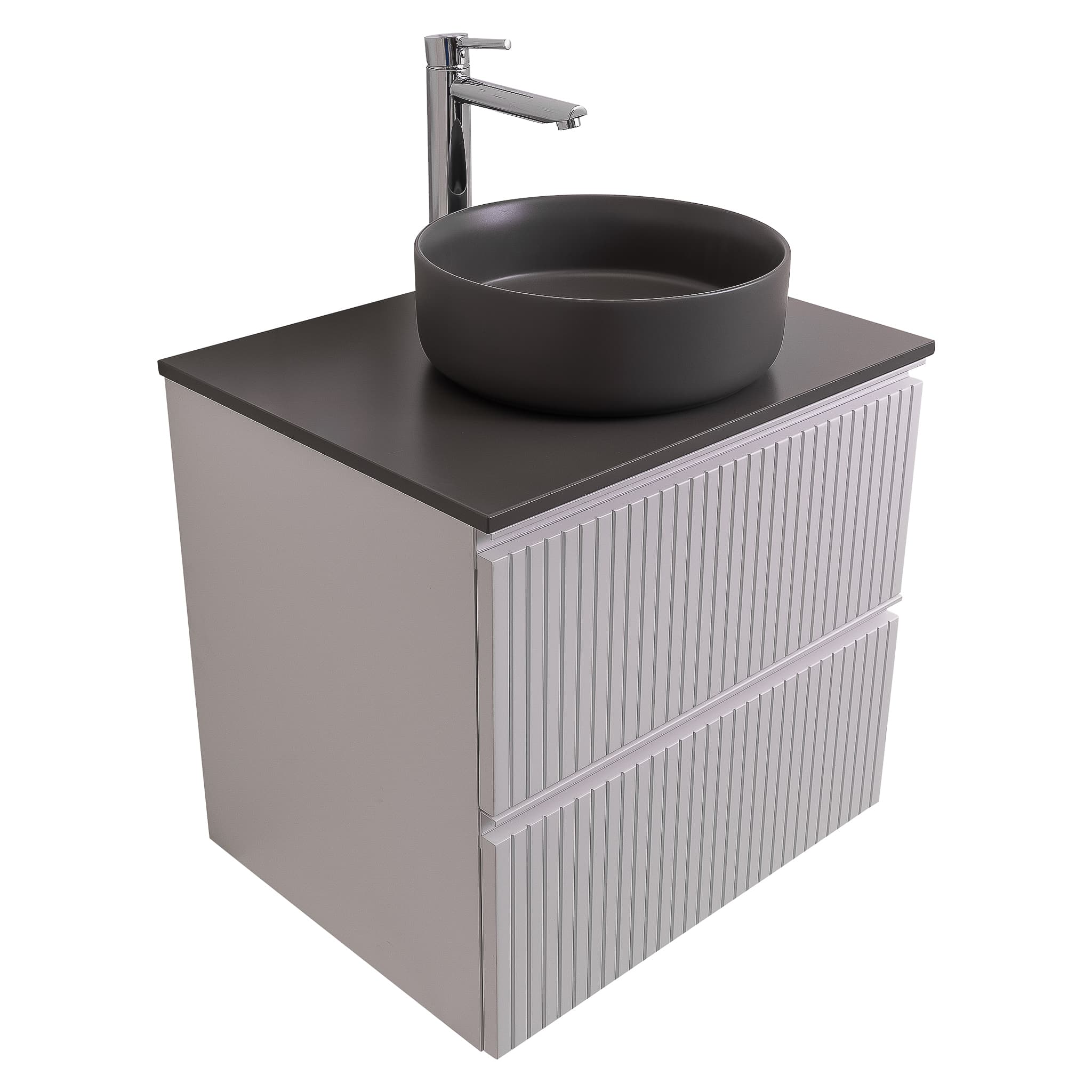 Ares 23.5 Matte White Cabinet, Ares Grey Ceniza Top And Ares Grey Ceniza Ceramic Basin, Wall Mounted Modern Vanity Set