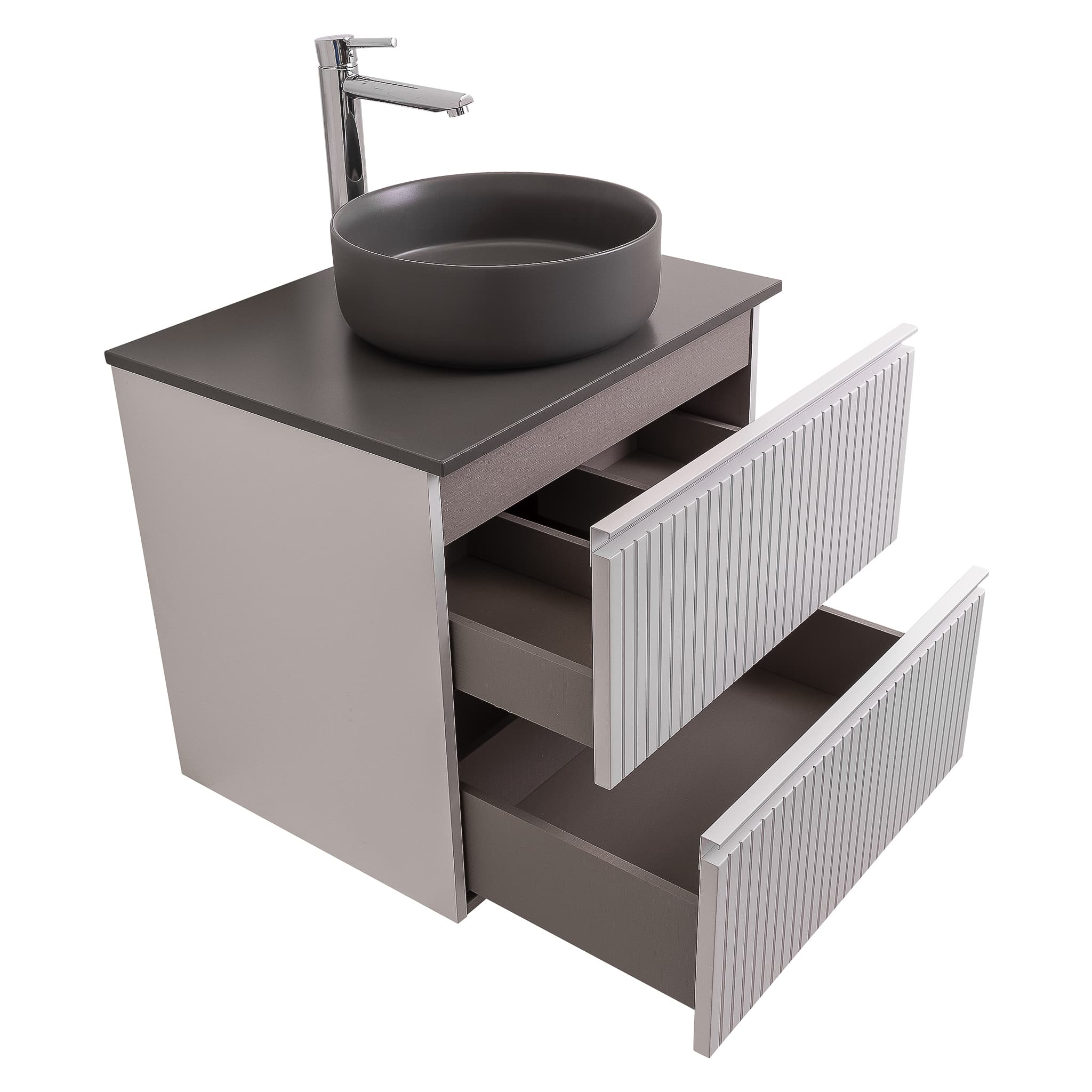 Ares 23.5 Matte White Cabinet, Ares Grey Ceniza Top And Ares Grey Ceniza Ceramic Basin, Wall Mounted Modern Vanity Set