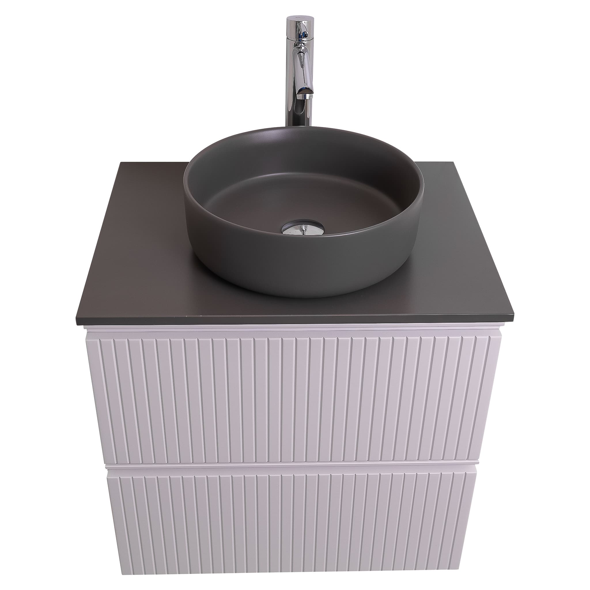 Ares 23.5 Matte White Cabinet, Ares Grey Ceniza Top And Ares Grey Ceniza Ceramic Basin, Wall Mounted Modern Vanity Set