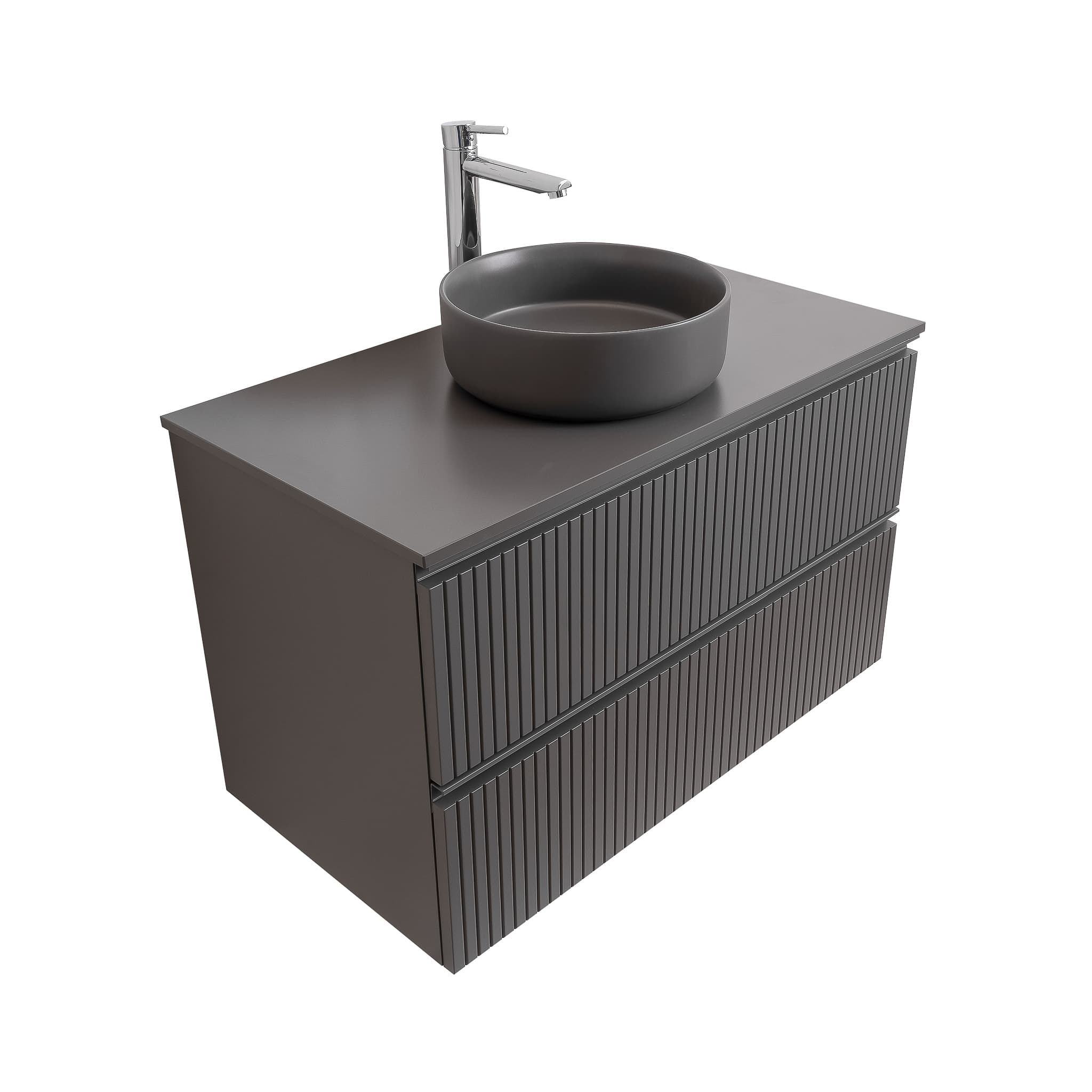 Ares 31.5 Matte Grey Cabinet, Ares Grey Ceniza Top And Ares Grey Ceniza Ceramic Basin, Wall Mounted Modern Vanity Set