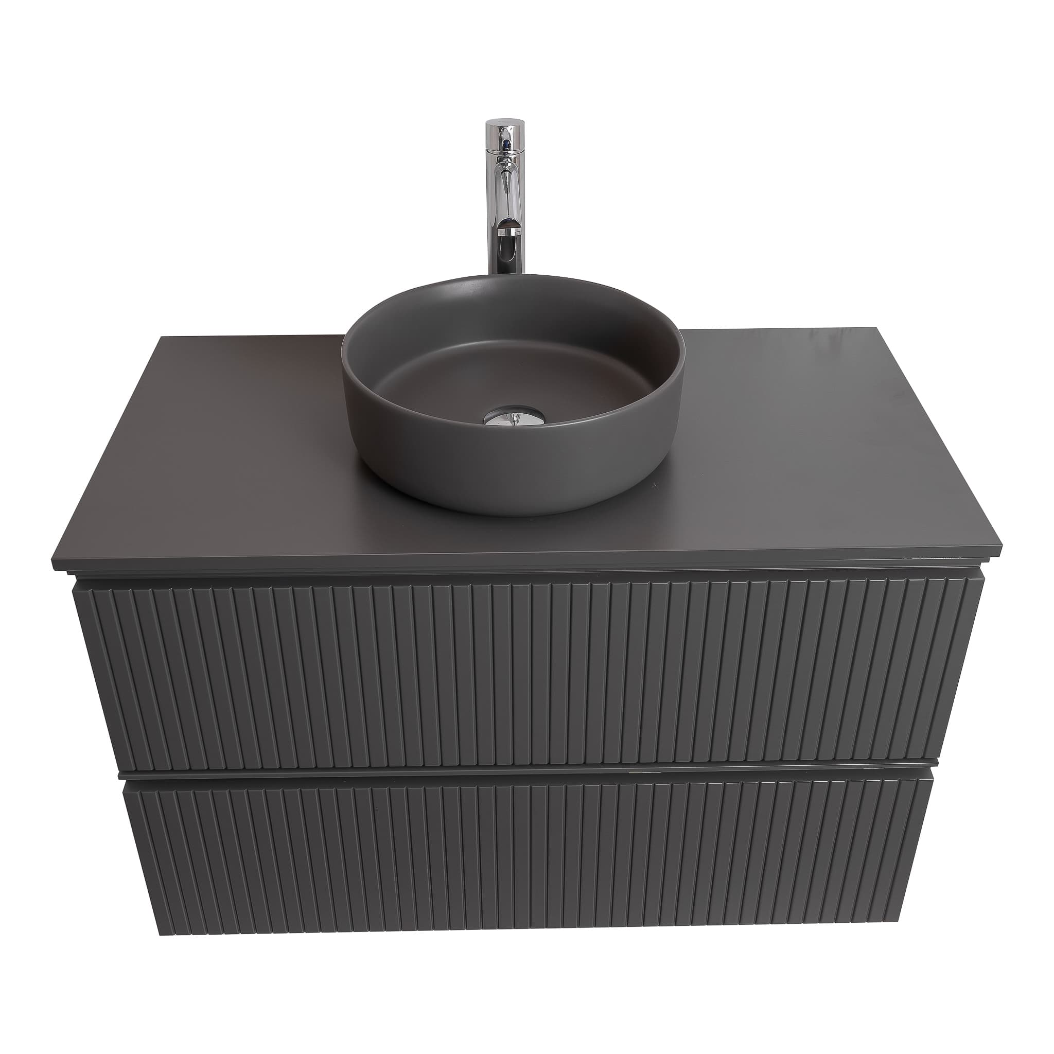 Ares 31.5 Matte Grey Cabinet, Ares Grey Ceniza Top And Ares Grey Ceniza Ceramic Basin, Wall Mounted Modern Vanity Set