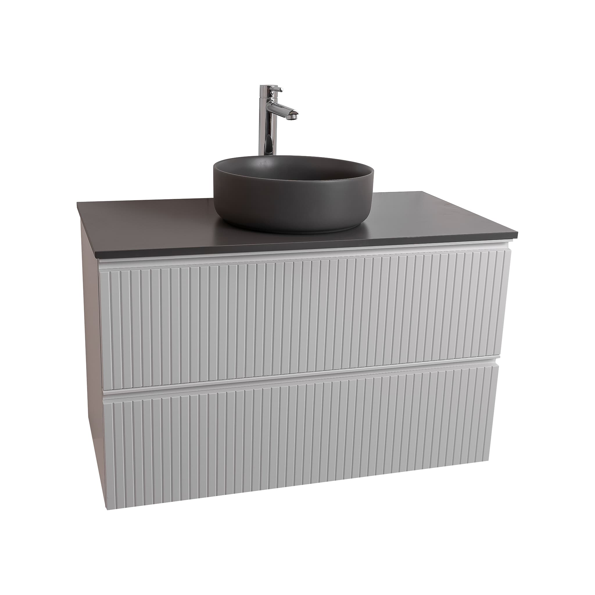 Ares 31.5 Matte White Cabinet, Ares Grey Ceniza Top And Ares Grey Ceniza Ceramic Basin, Wall Mounted Modern Vanity Set