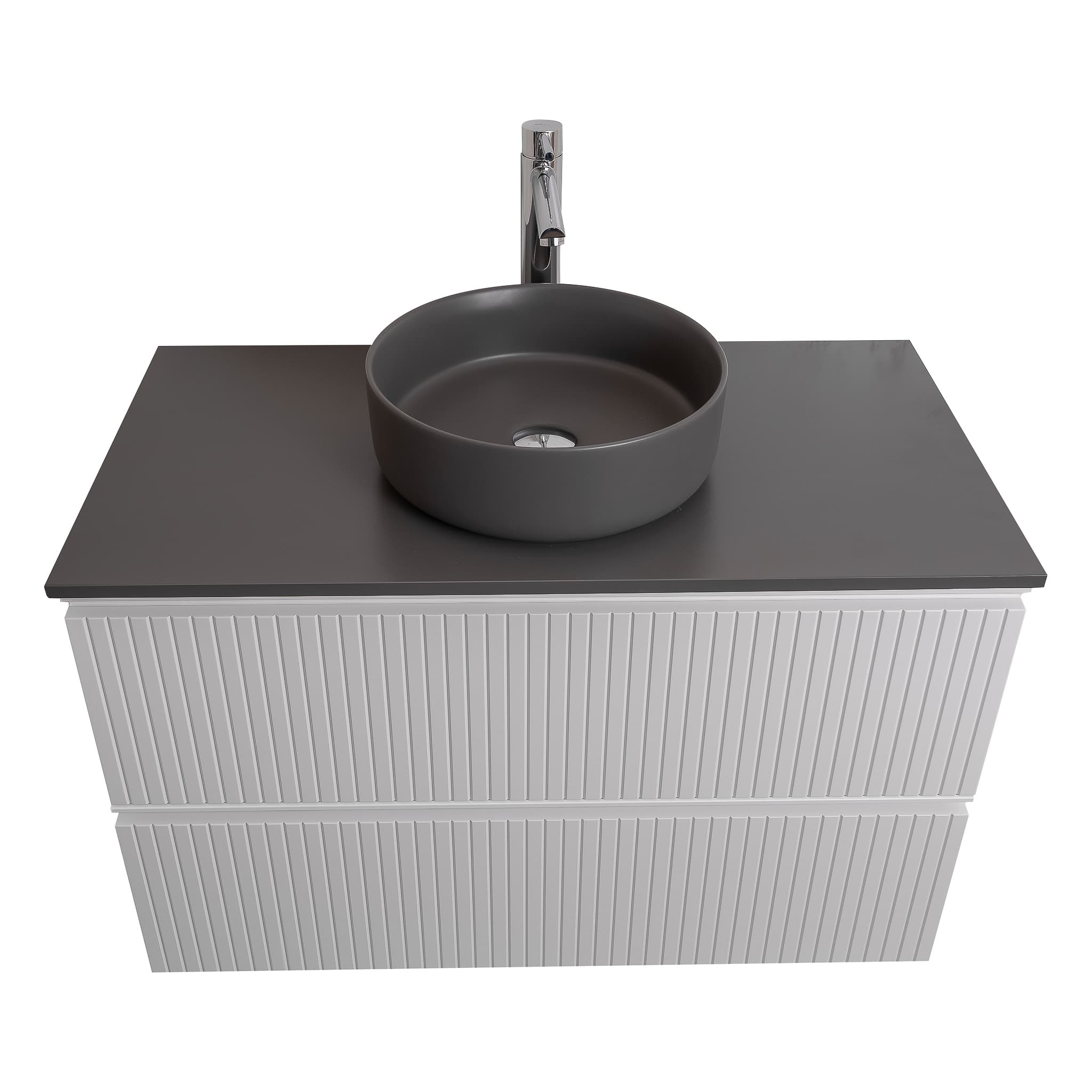 Ares 31.5 Matte White Cabinet, Ares Grey Ceniza Top And Ares Grey Ceniza Ceramic Basin, Wall Mounted Modern Vanity Set