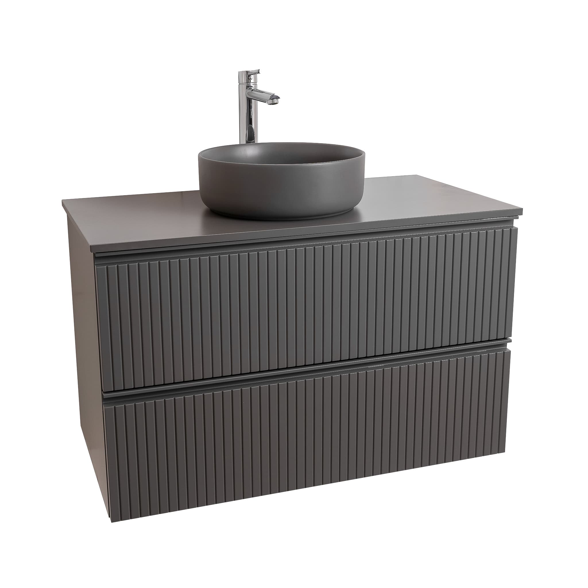 Ares 35.5 Matte Grey Cabinet, Ares Grey Ceniza Top And Ares Grey Ceniza Ceramic Basin, Wall Mounted Modern Vanity Set