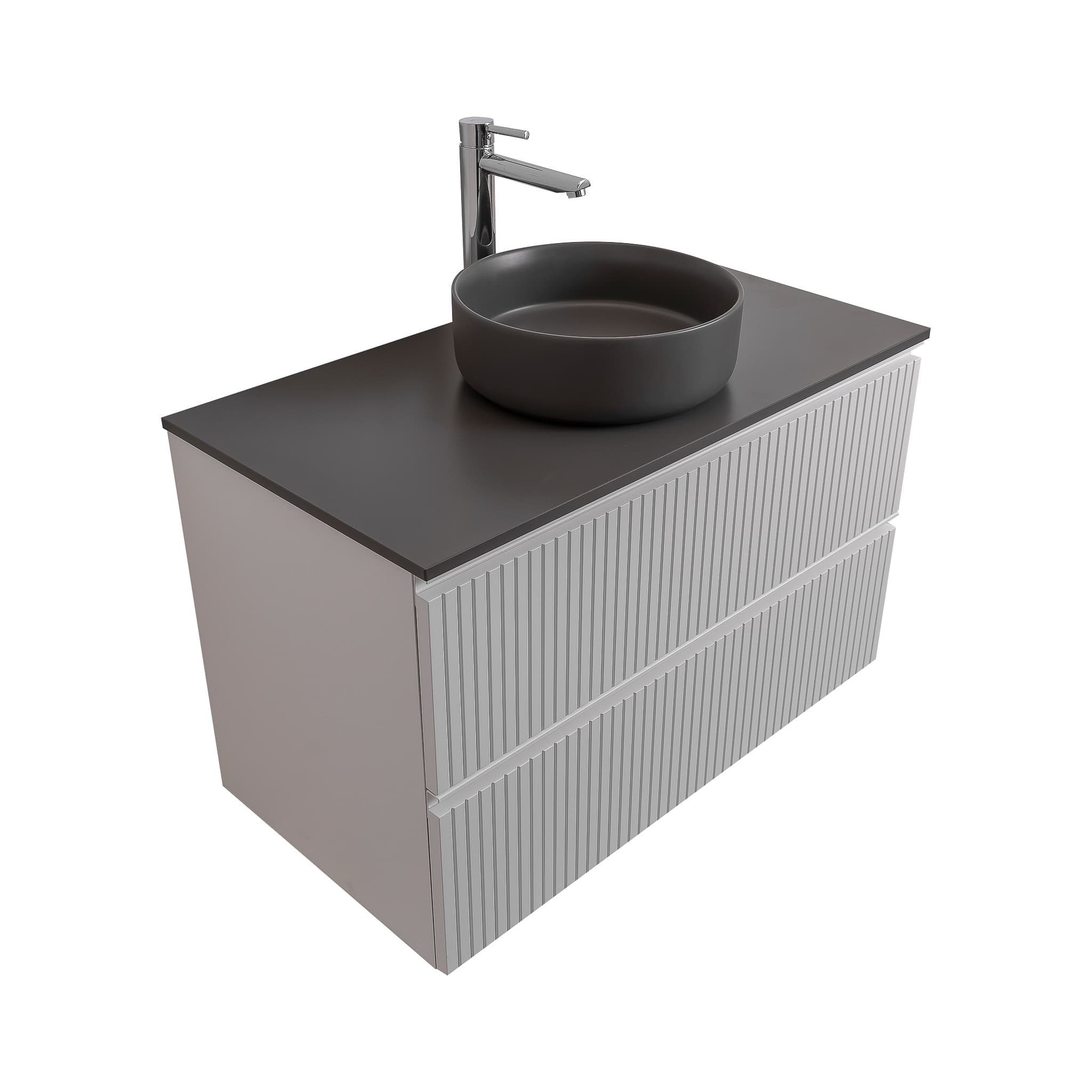 Ares 35.5 Matte White Cabinet, Ares Grey Ceniza Top And Ares Grey Ceniza Ceramic Basin, Wall Mounted Modern Vanity Set