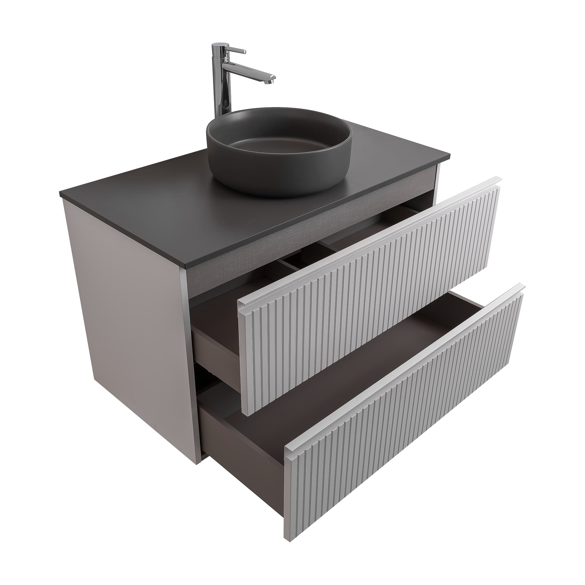 Ares 35.5 Matte White Cabinet, Ares Grey Ceniza Top And Ares Grey Ceniza Ceramic Basin, Wall Mounted Modern Vanity Set