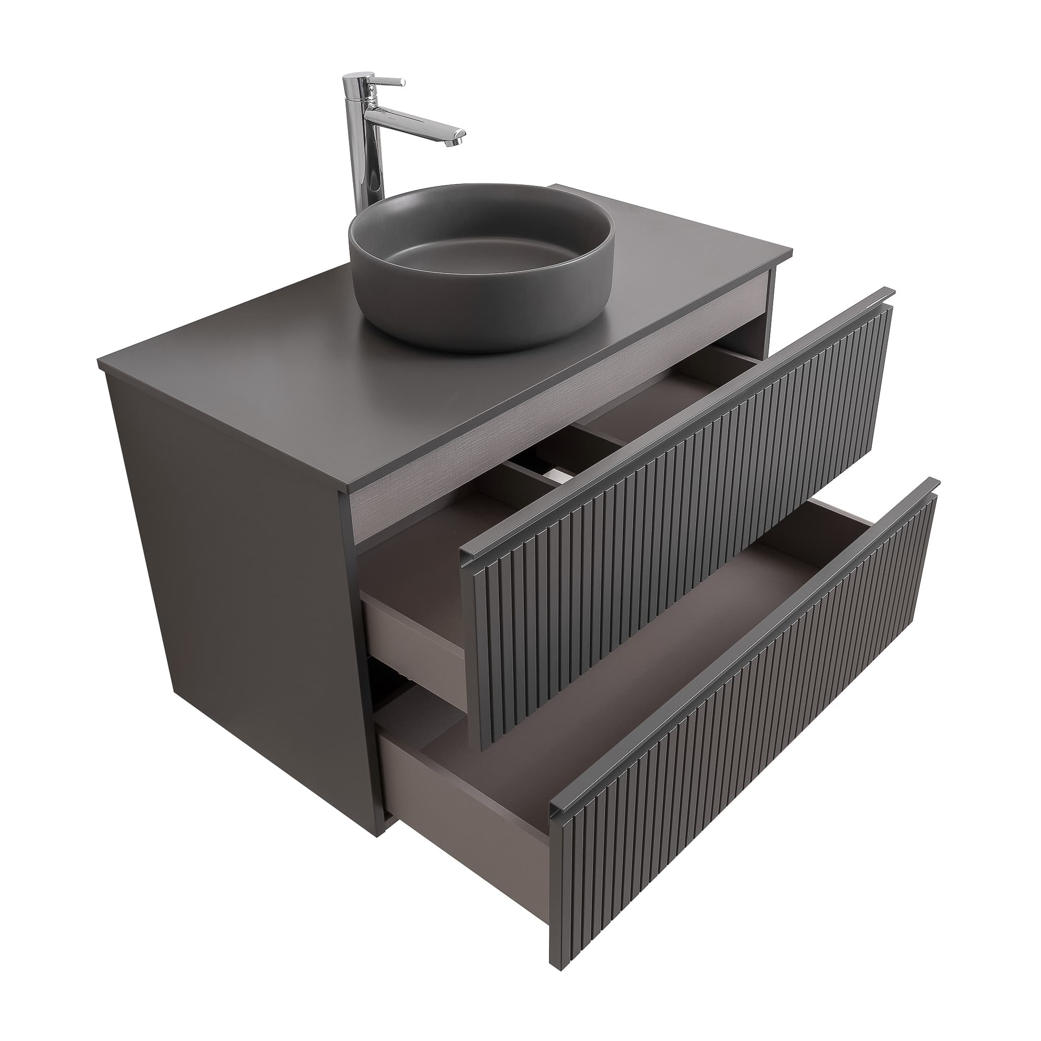 Ares 39.5 Matte Grey Cabinet, Ares Grey Ceniza Top And Ares Grey Ceniza Ceramic Basin, Wall Mounted Modern Vanity Set