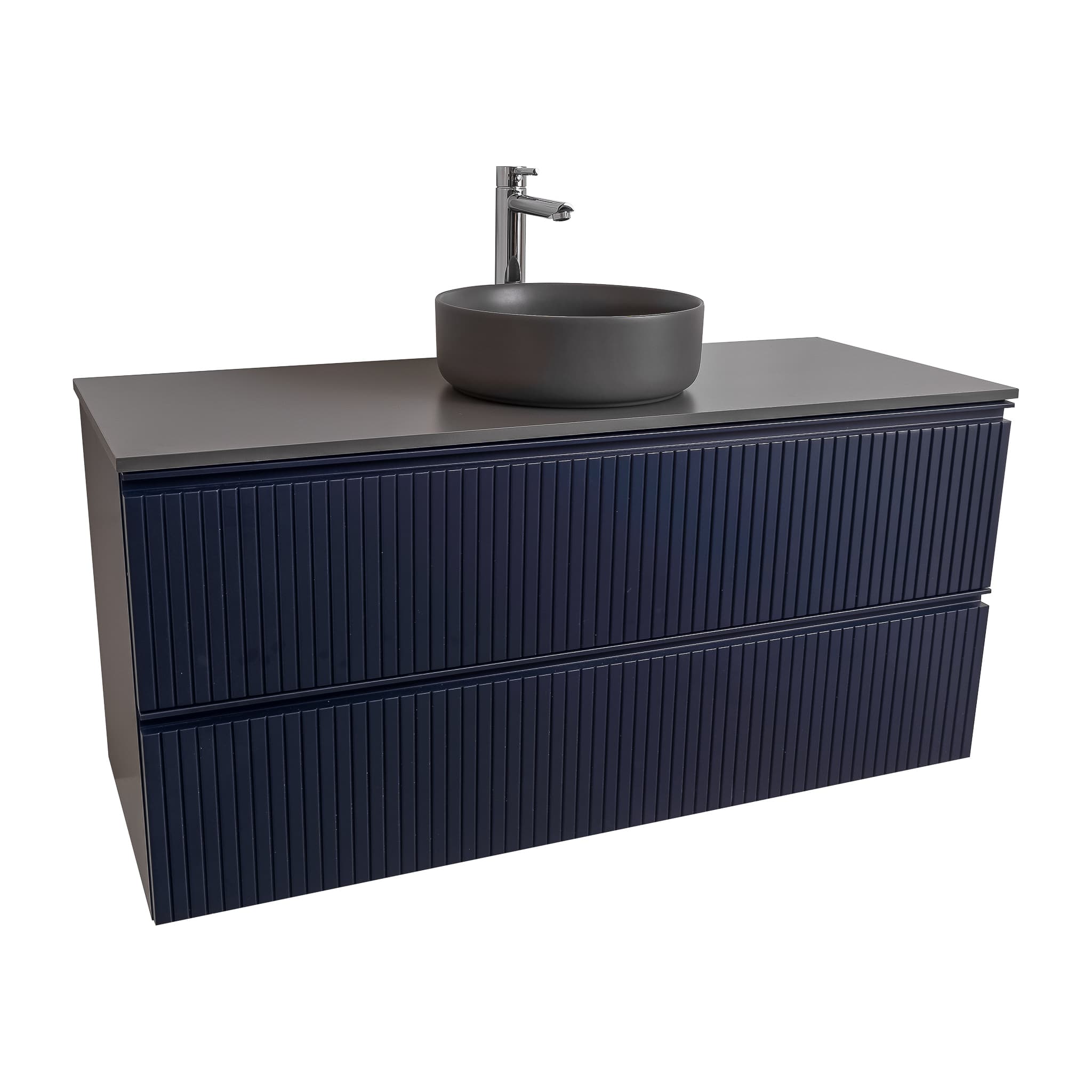 Ares 47.5 Matte Navy Blue Cabinet, Ares Grey Ceniza Top And Ares Grey Ceniza Ceramic Basin, Wall Mounted Modern Vanity Set Bath Trends USA