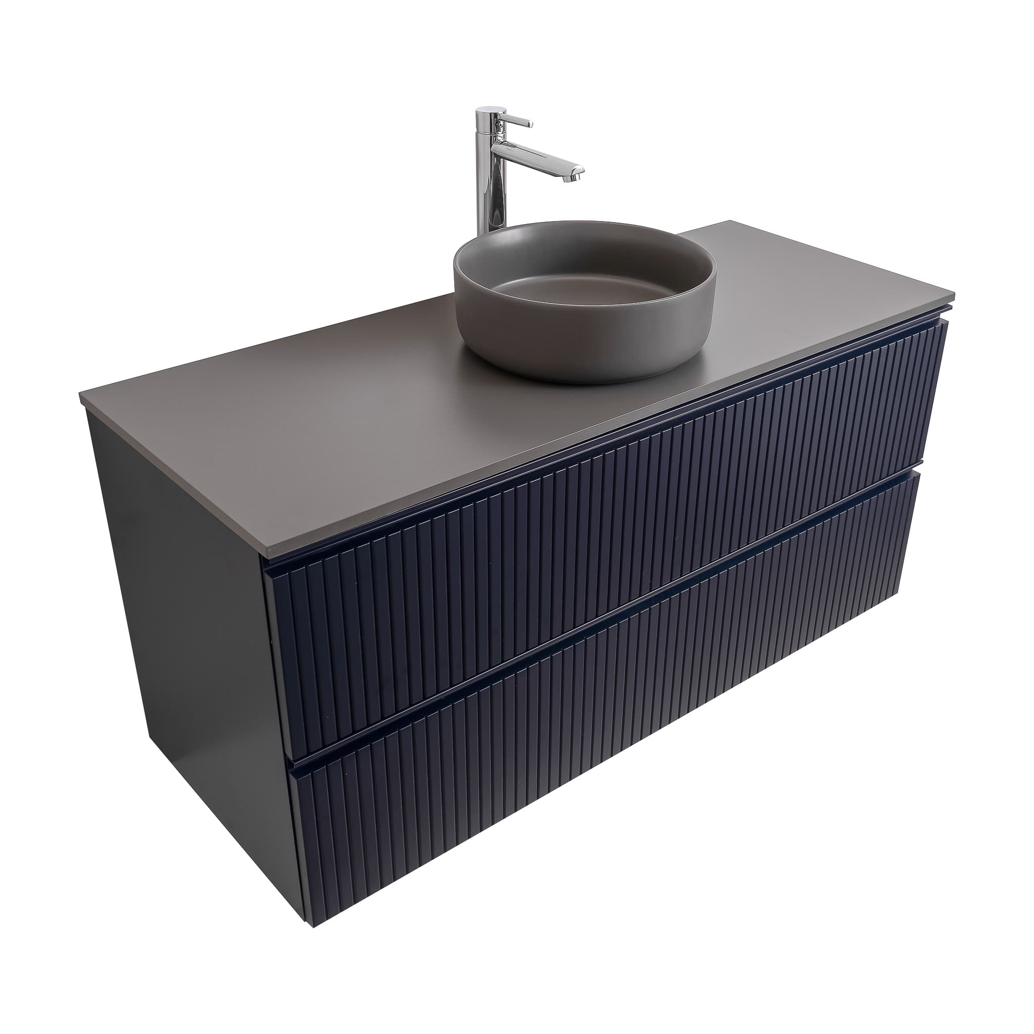 Ares 47.5 Matte Navy Blue Cabinet, Ares Grey Ceniza Top And Ares Grey Ceniza Ceramic Basin, Wall Mounted Modern Vanity Set Bath Trends USA