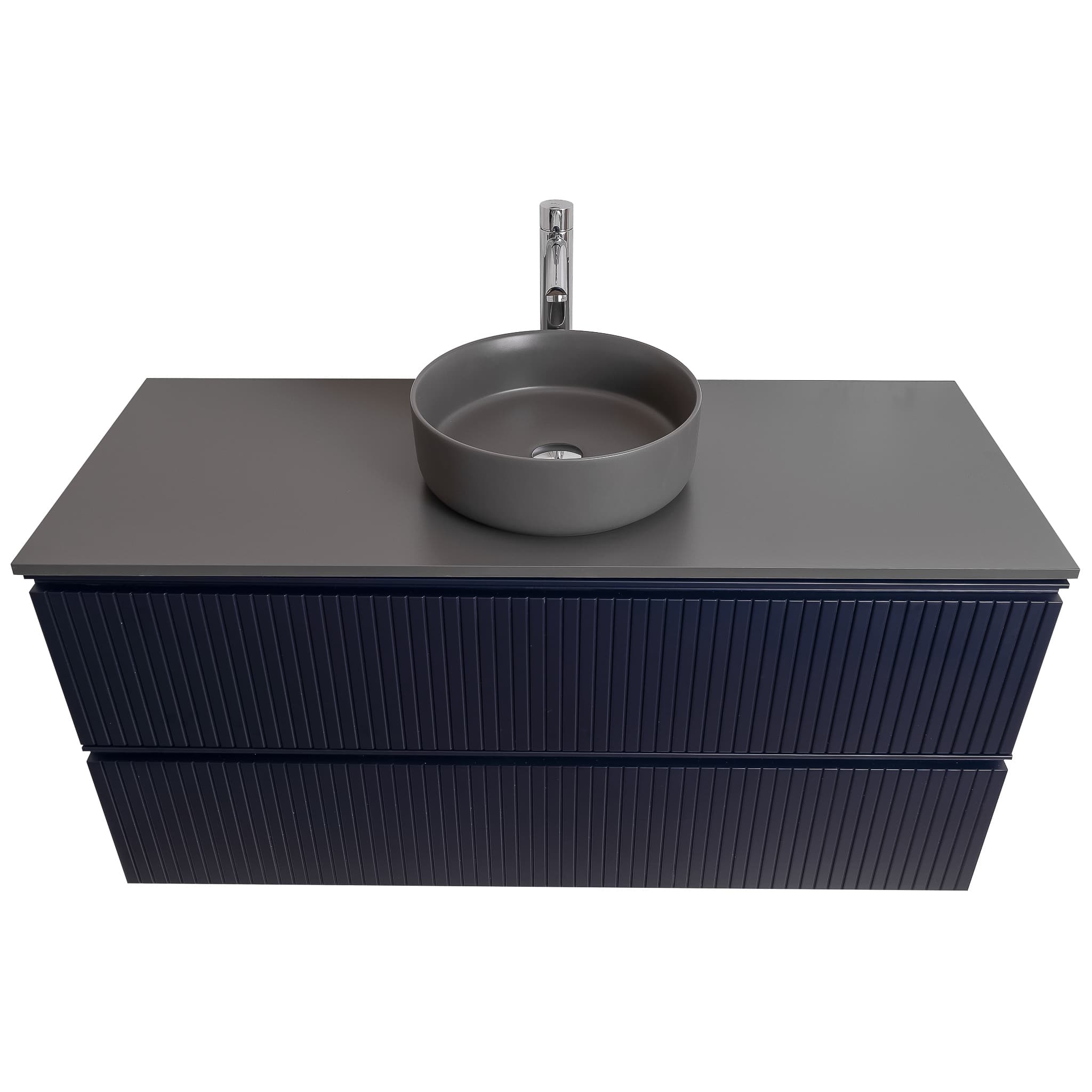 Ares 47.5 Matte Navy Blue Cabinet, Ares Grey Ceniza Top And Ares Grey Ceniza Ceramic Basin, Wall Mounted Modern Vanity Set