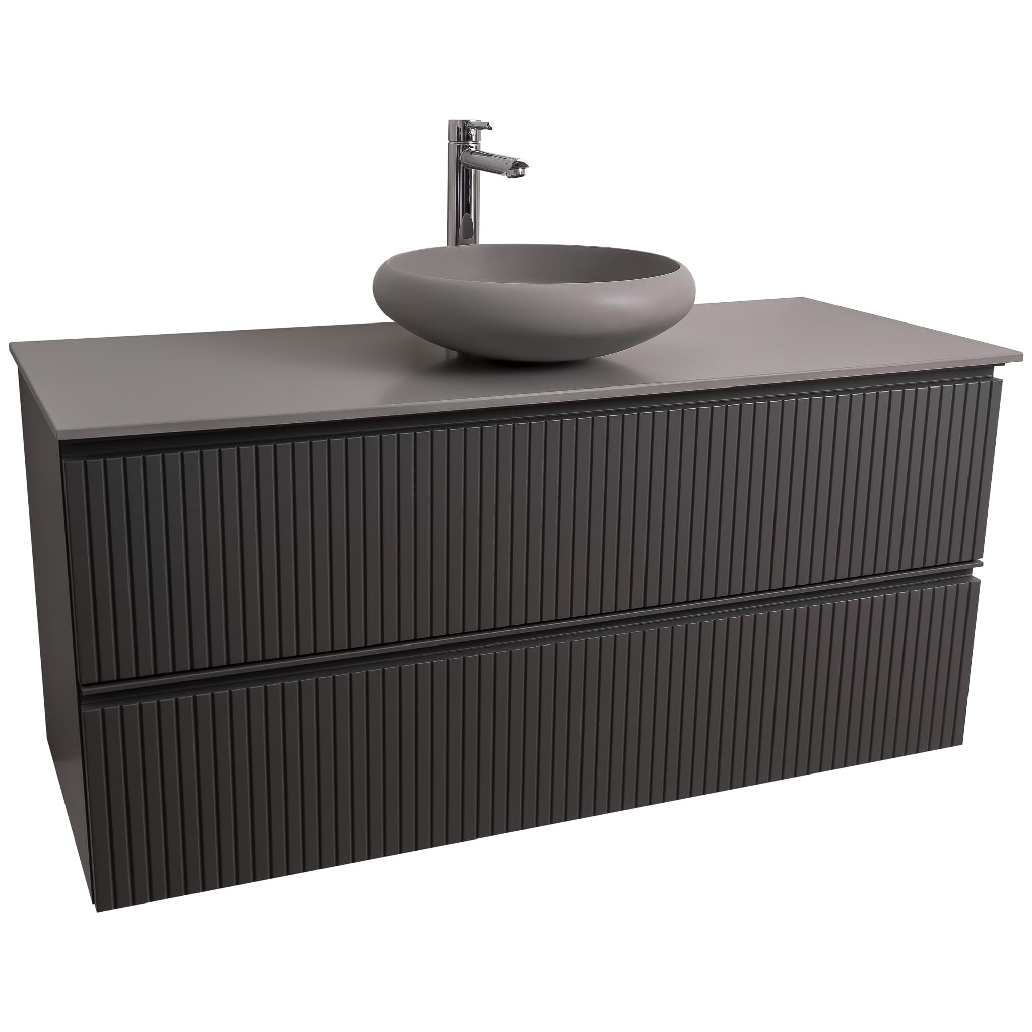 Ares 47.5 Matte Grey Cabinet, Solid Surface Flat Grey Counter And Round Solid Surface Grey Basin 1153, Wall Mounted Modern Vanity Set Bath Trends USA