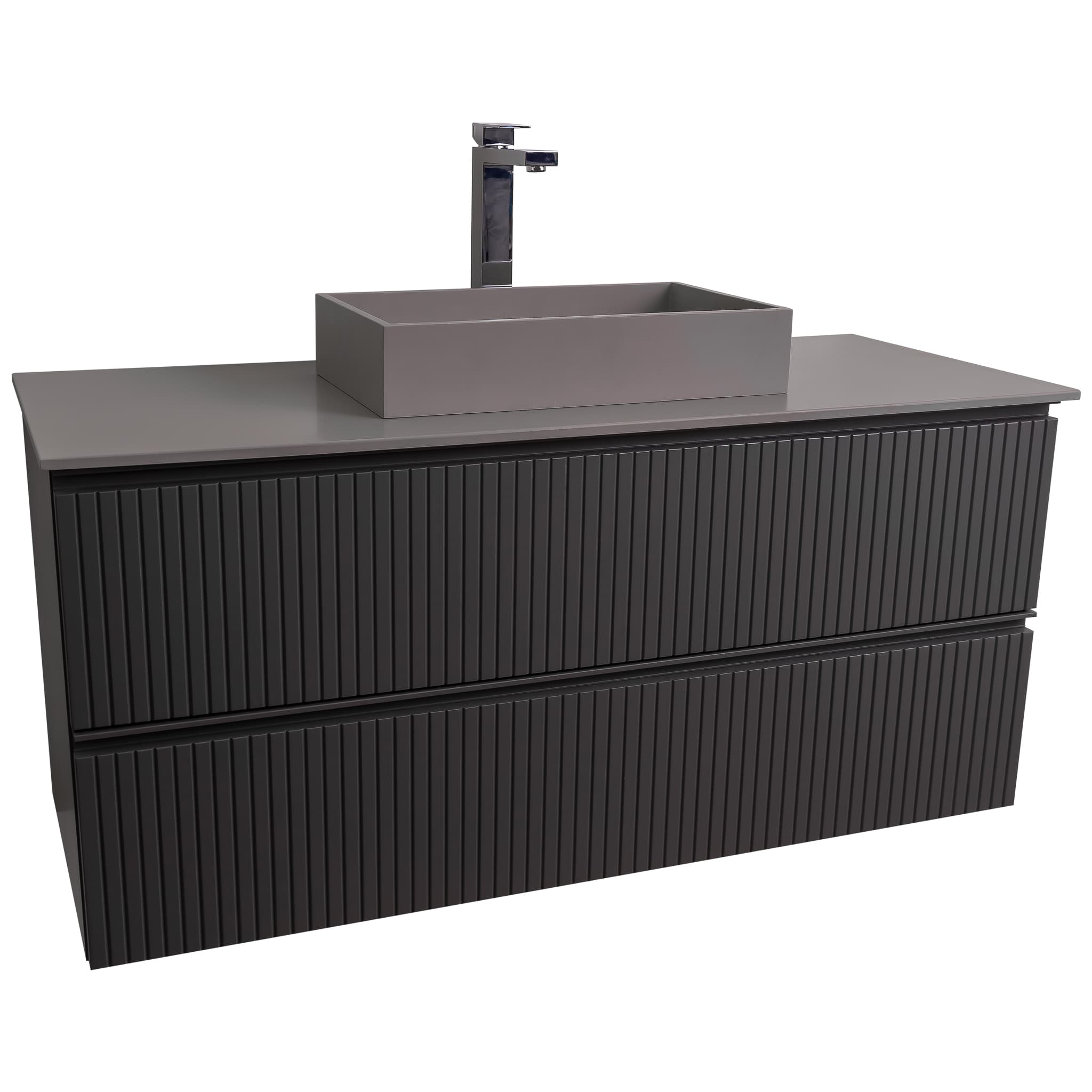 Ares 47.5 Matte Grey Cabinet, Solid Surface Flat Grey Counter And Infinity Square Solid Surface Grey Basin 1329, Wall Mounted Modern Vanity Set Bath Trends USA