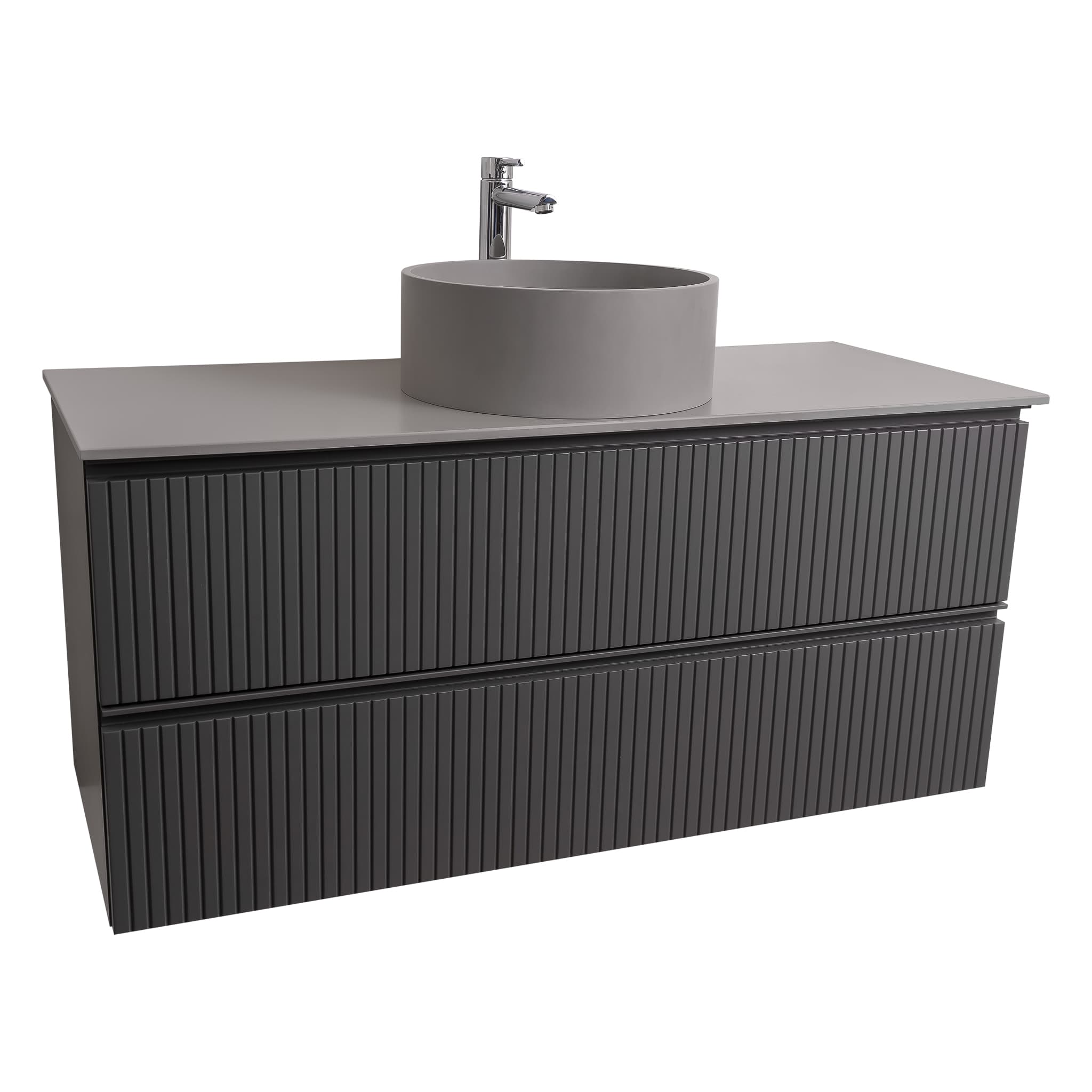 Ares 47.5 Matte Grey Cabinet, Solid Surface Flat Grey Counter And Round Solid Surface Grey Basin 1386, Wall Mounted Modern Vanity Set Bath Trends USA