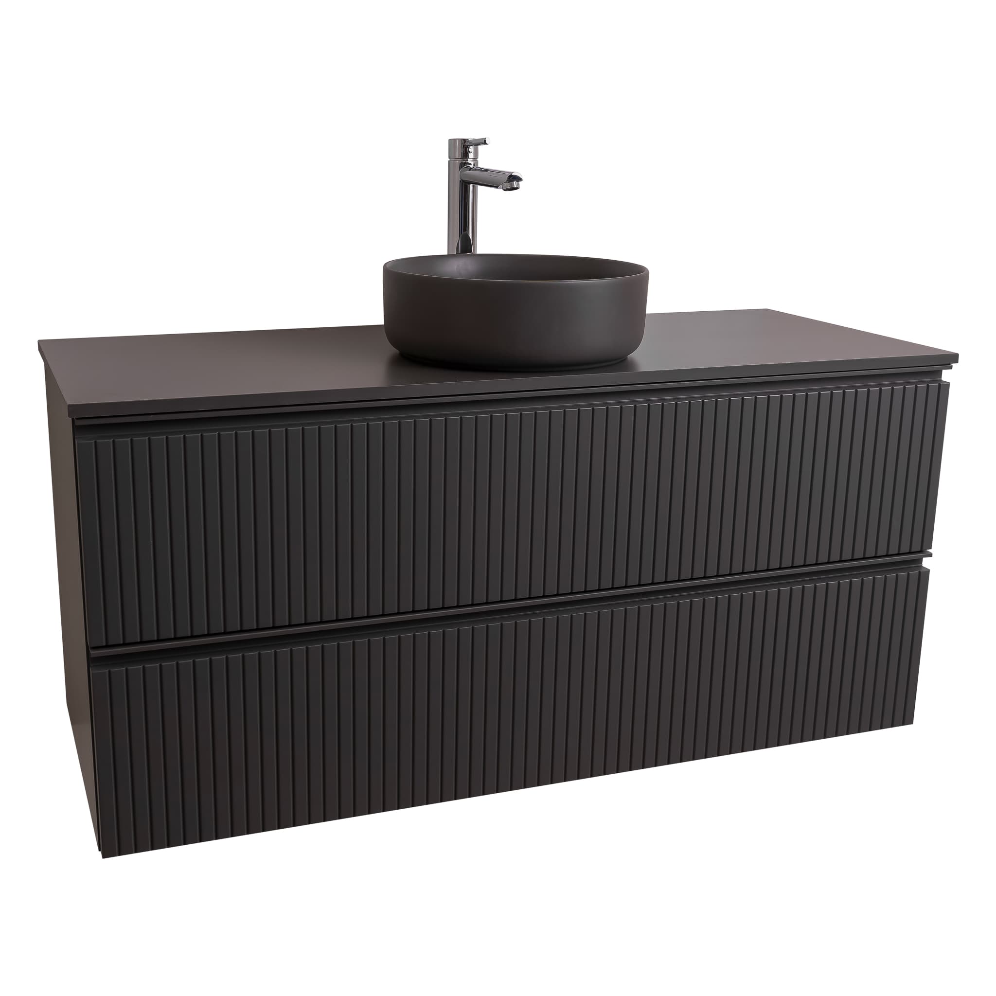 Ares 47.5 Matte Grey Cabinet, Ares Grey Ceniza Top And Ares Grey Ceniza Ceramic Basin, Wall Mounted Modern Vanity Set