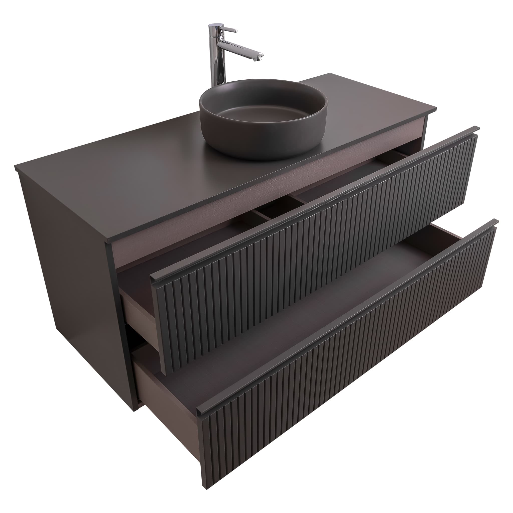 Ares 47.5 Matte Grey Cabinet, Ares Grey Ceniza Top And Ares Grey Ceniza Ceramic Basin, Wall Mounted Modern Vanity Set
