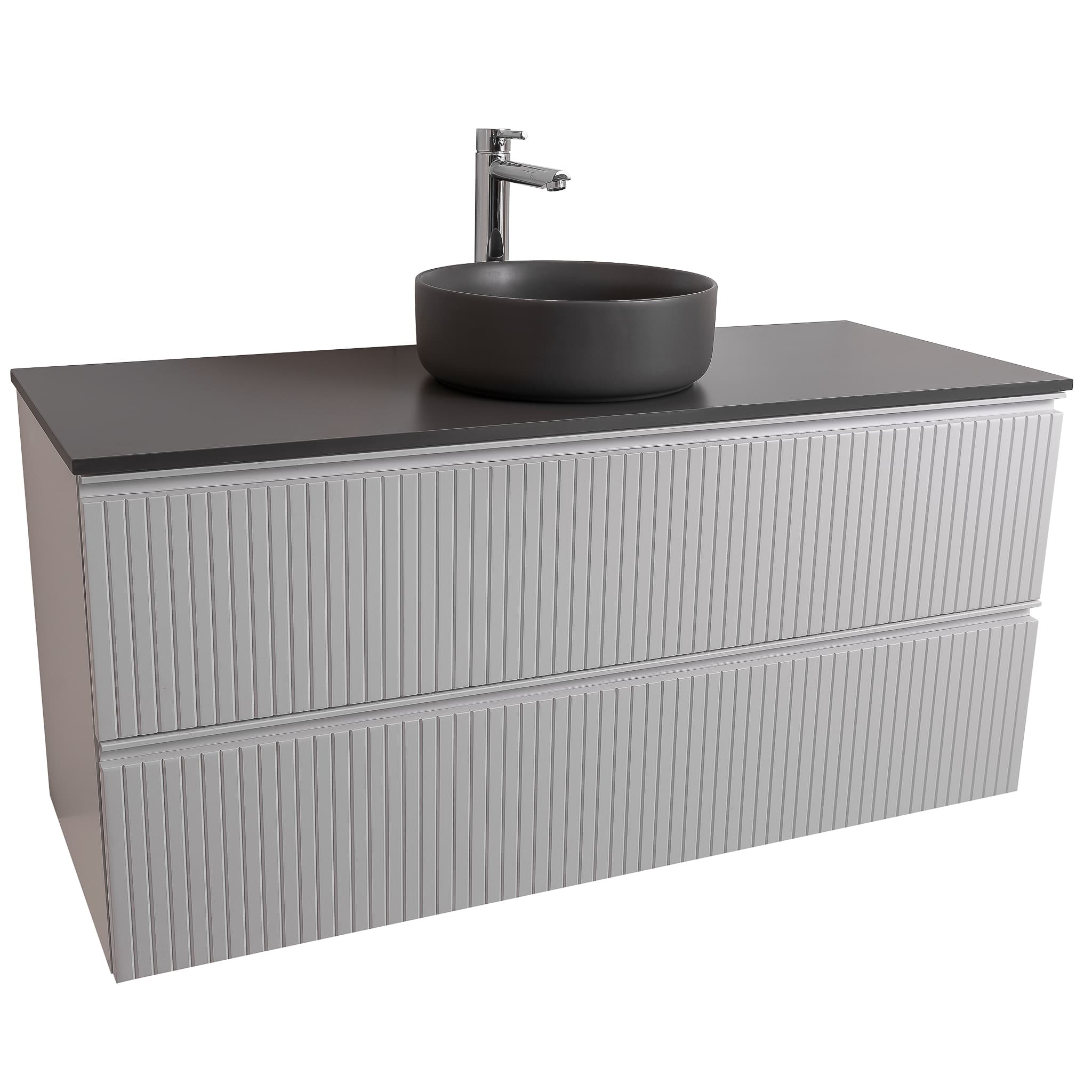 Ares 47.5 Matte White Cabinet, Ares Grey Ceniza Top And Ares Grey Ceniza Ceramic Basin, Wall Mounted Modern Vanity Set Bath Trends USA