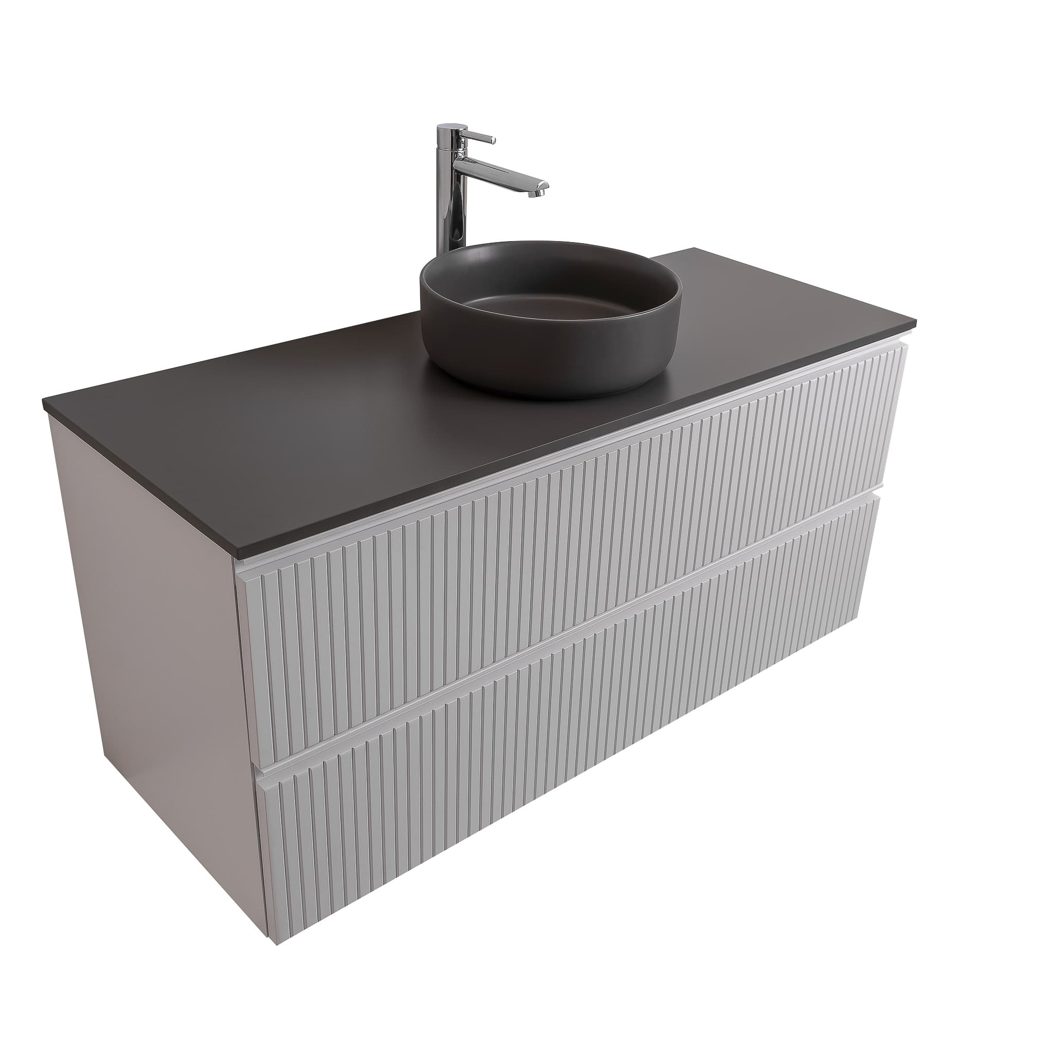 Ares 47.5 Matte White Cabinet, Ares Grey Ceniza Top And Ares Grey Ceniza Ceramic Basin, Wall Mounted Modern Vanity Set Bath Trends USA