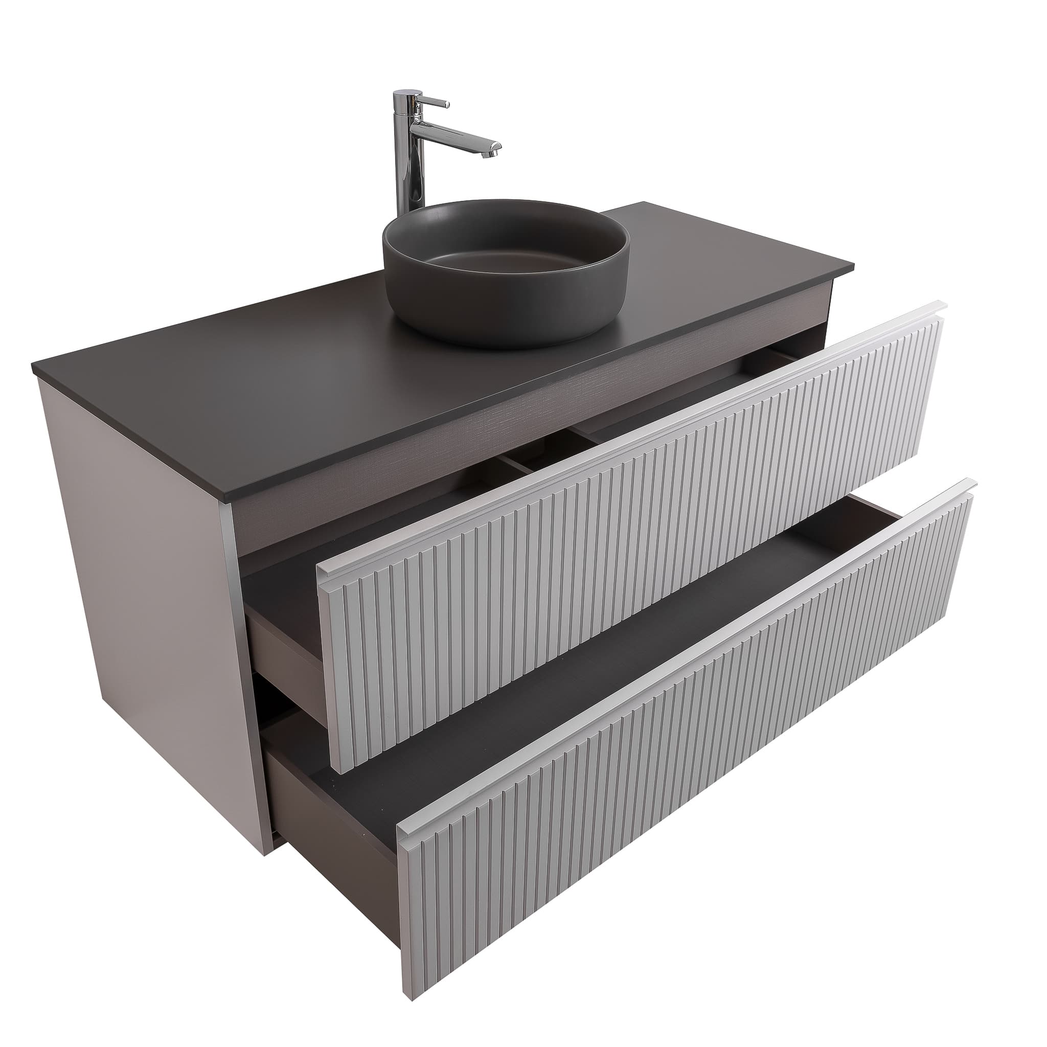 Ares 47.5 Matte White Cabinet, Ares Grey Ceniza Top And Ares Grey Ceniza Ceramic Basin, Wall Mounted Modern Vanity Set