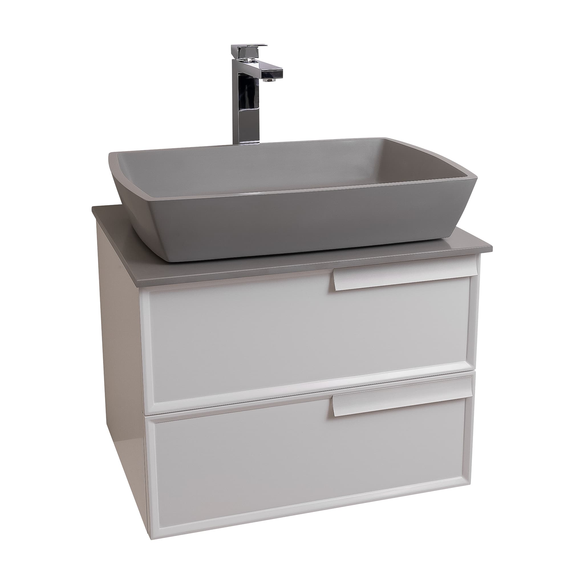 Garda 23.5 Matte White Cabinet, Solid Surface Flat Grey Counter and Square Solid Surface Grey Basin 1316, Wall Mounted Modern Vanity Set