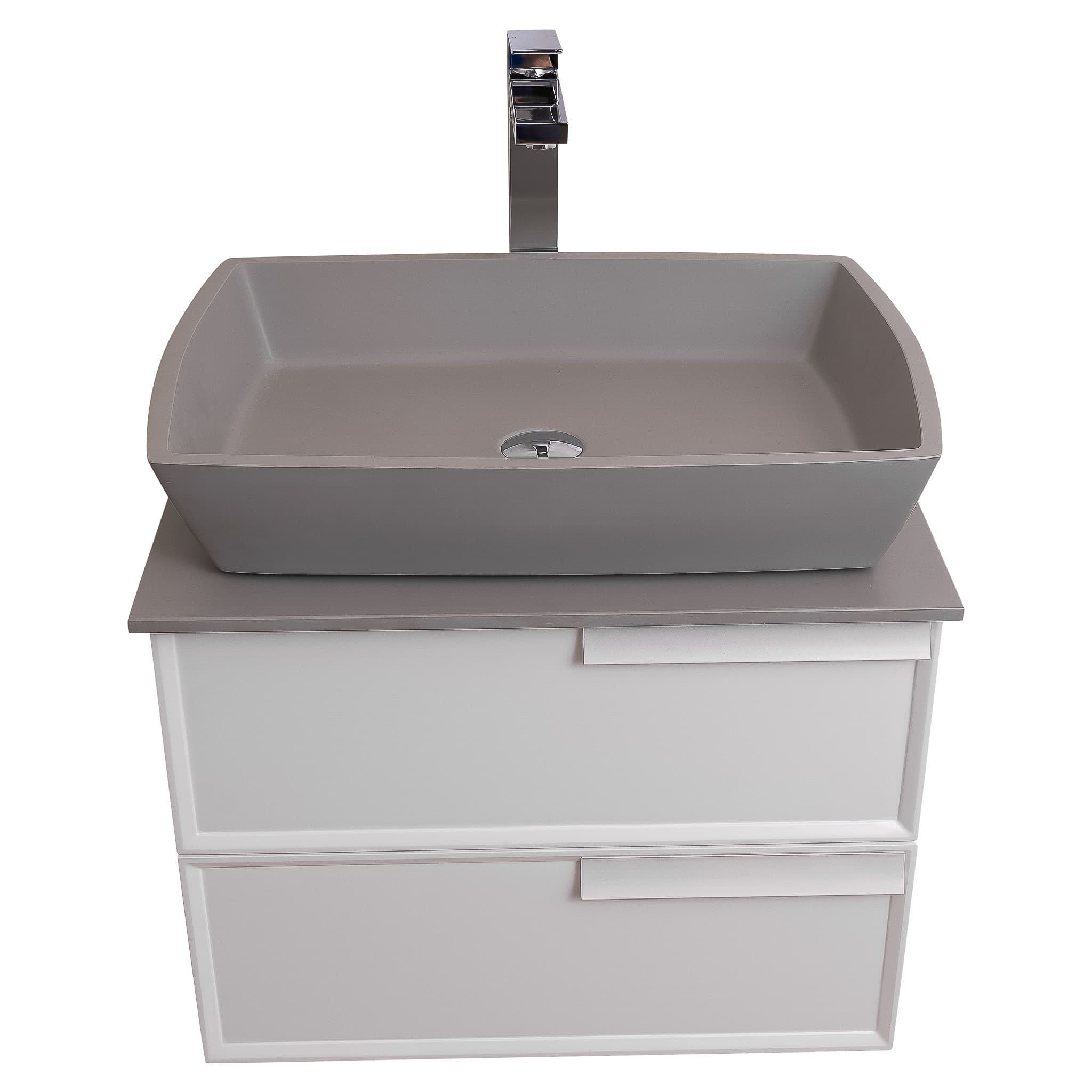 Garda 23.5 Matte White Cabinet, Solid Surface Flat Grey Counter and Square Solid Surface Grey Basin 1316, Wall Mounted Modern Vanity Set