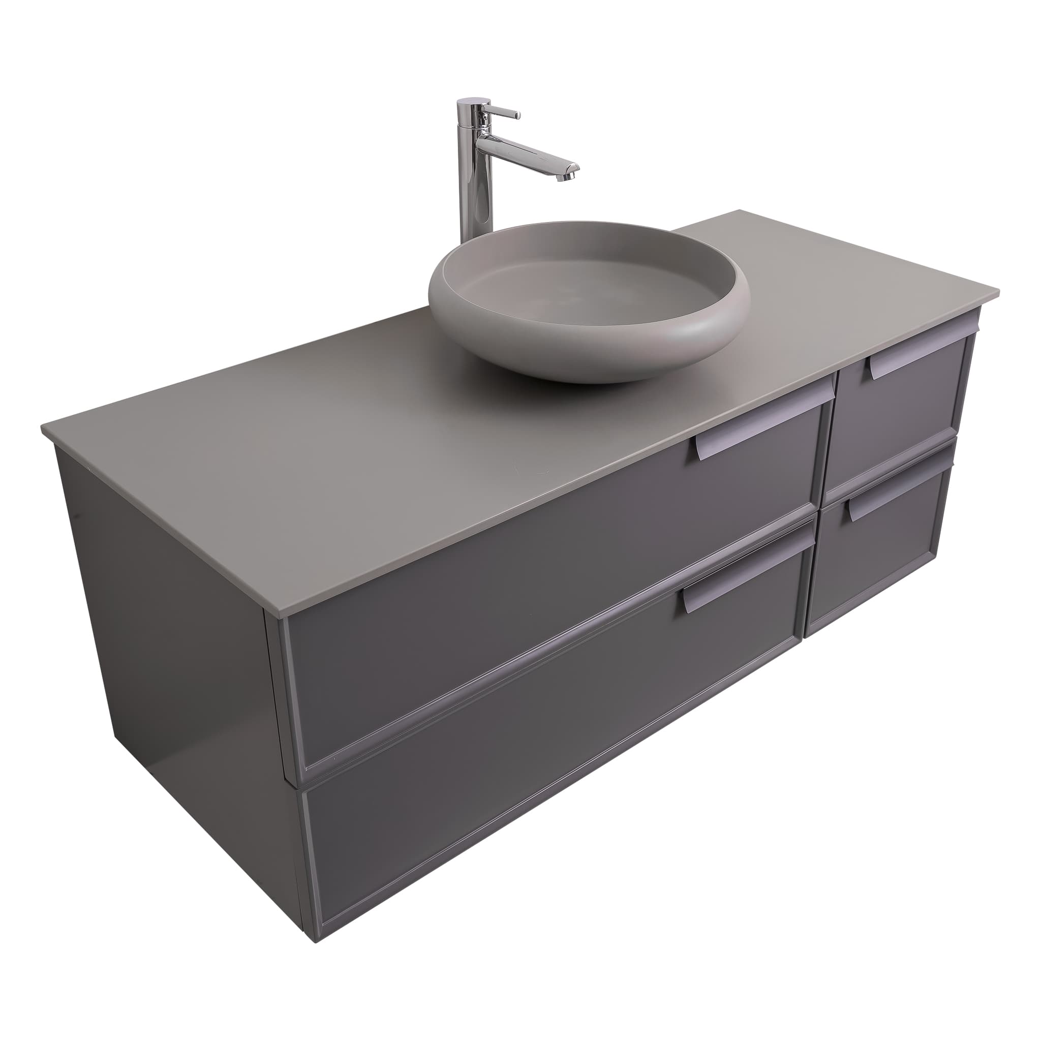 Garda 47.5 Matte Grey Cabinet, Solid Surface Flat Grey Counter and Round Solid Surface Grey Basin 1153, Wall Mounted Modern Vanity Set