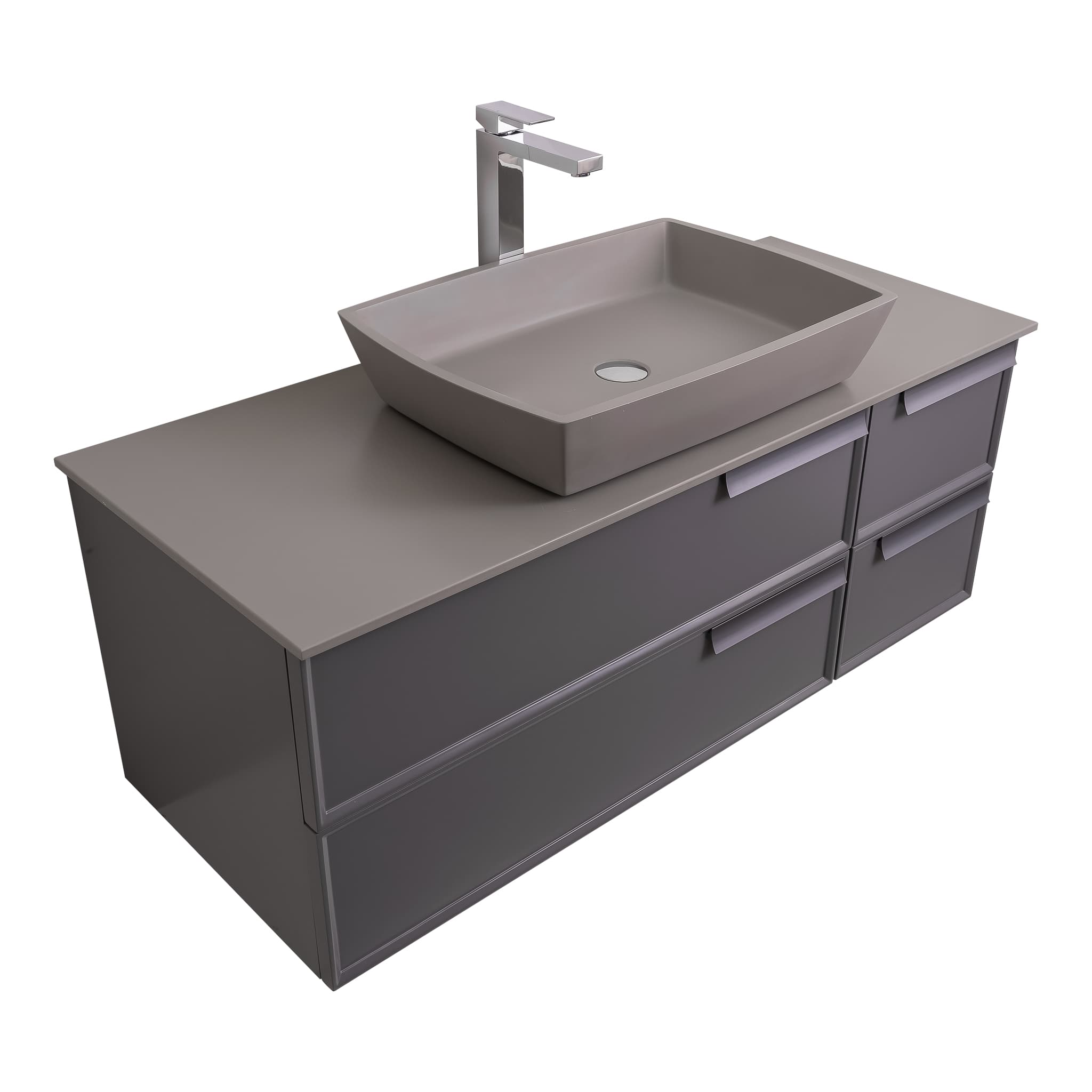 Garda 47.5 Matte Grey Cabinet, Solid Surface Flat Grey Counter and Square Solid Surface Grey Basin 1316, Wall Mounted Modern Vanity Set