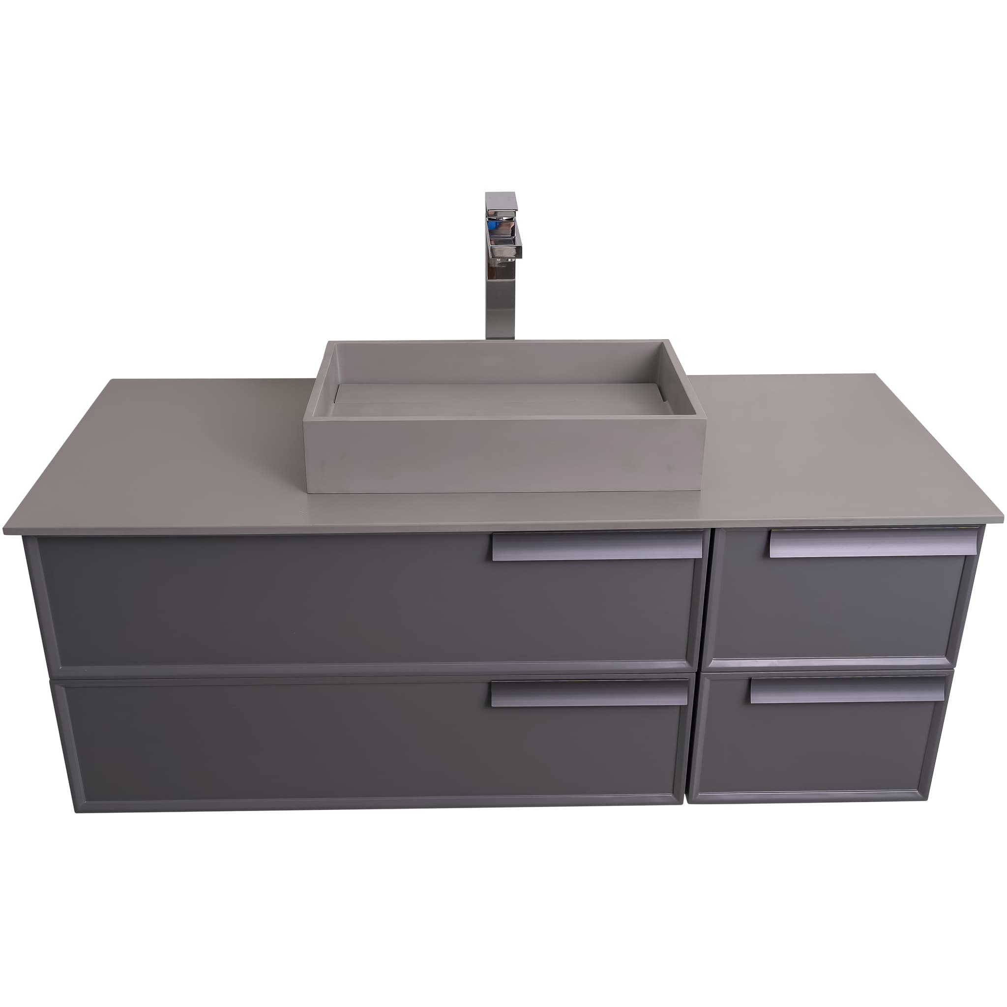 Garda 47.5 Matte Grey Cabinet, Solid Surface Flat Grey Counter and Infinity Square Solid Surface Grey Basin 1329, Wall Mounted Modern Vanity Set