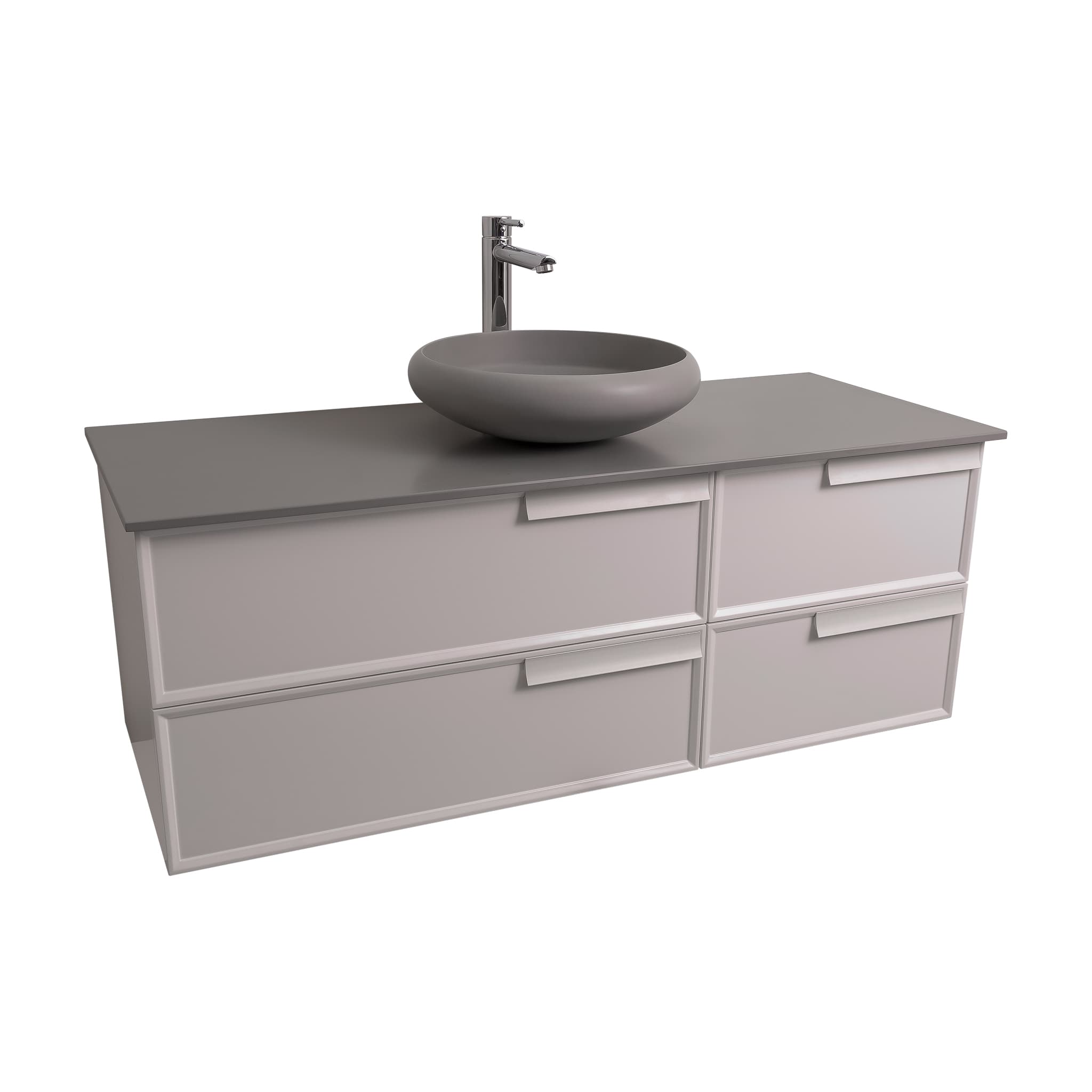 Garda 47.5 Matte White Cabinet, Solid Surface Flat Grey Counter and Round Solid Surface Grey Basin 1153, Wall Mounted Modern Vanity Set