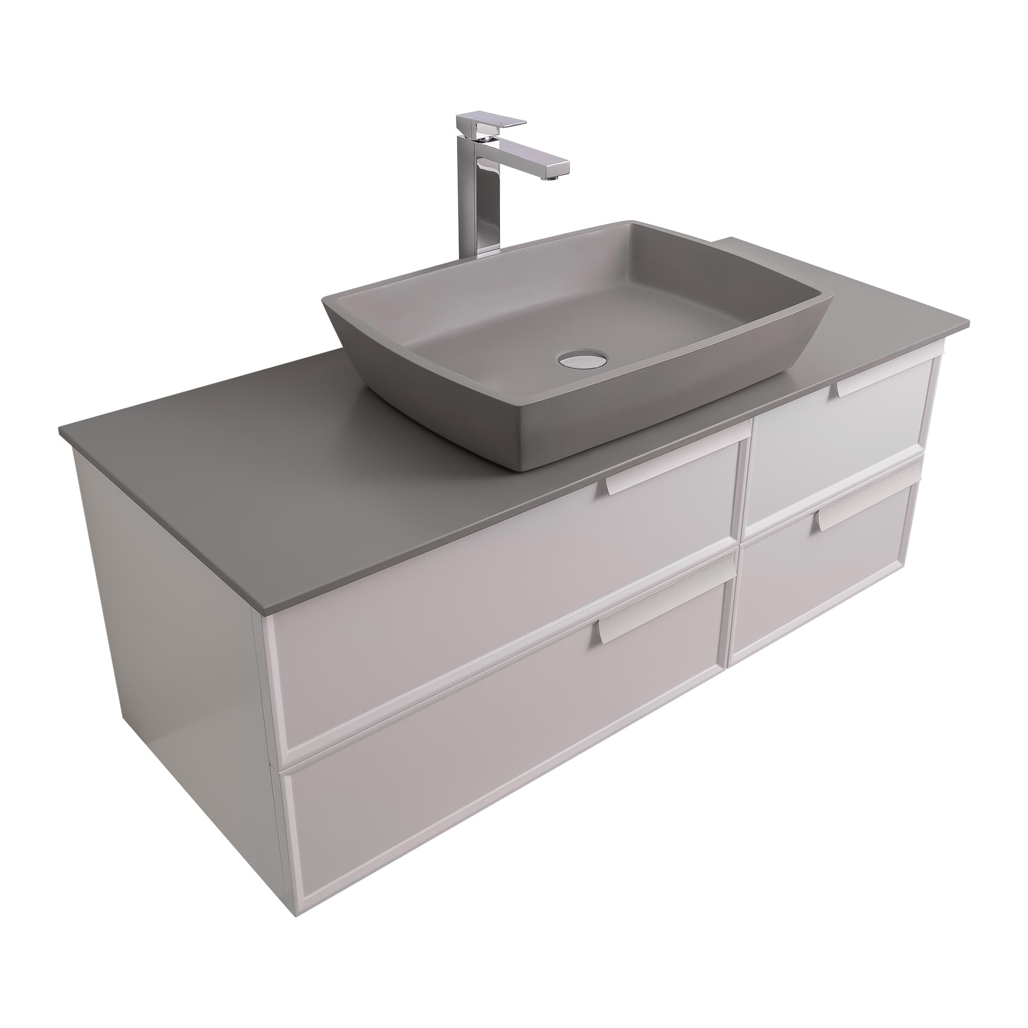 Garda 47.5 Matte White Cabinet, Solid Surface Flat Grey Counter and Square Solid Surface Grey Basin 1316, Wall Mounted Modern Vanity Set