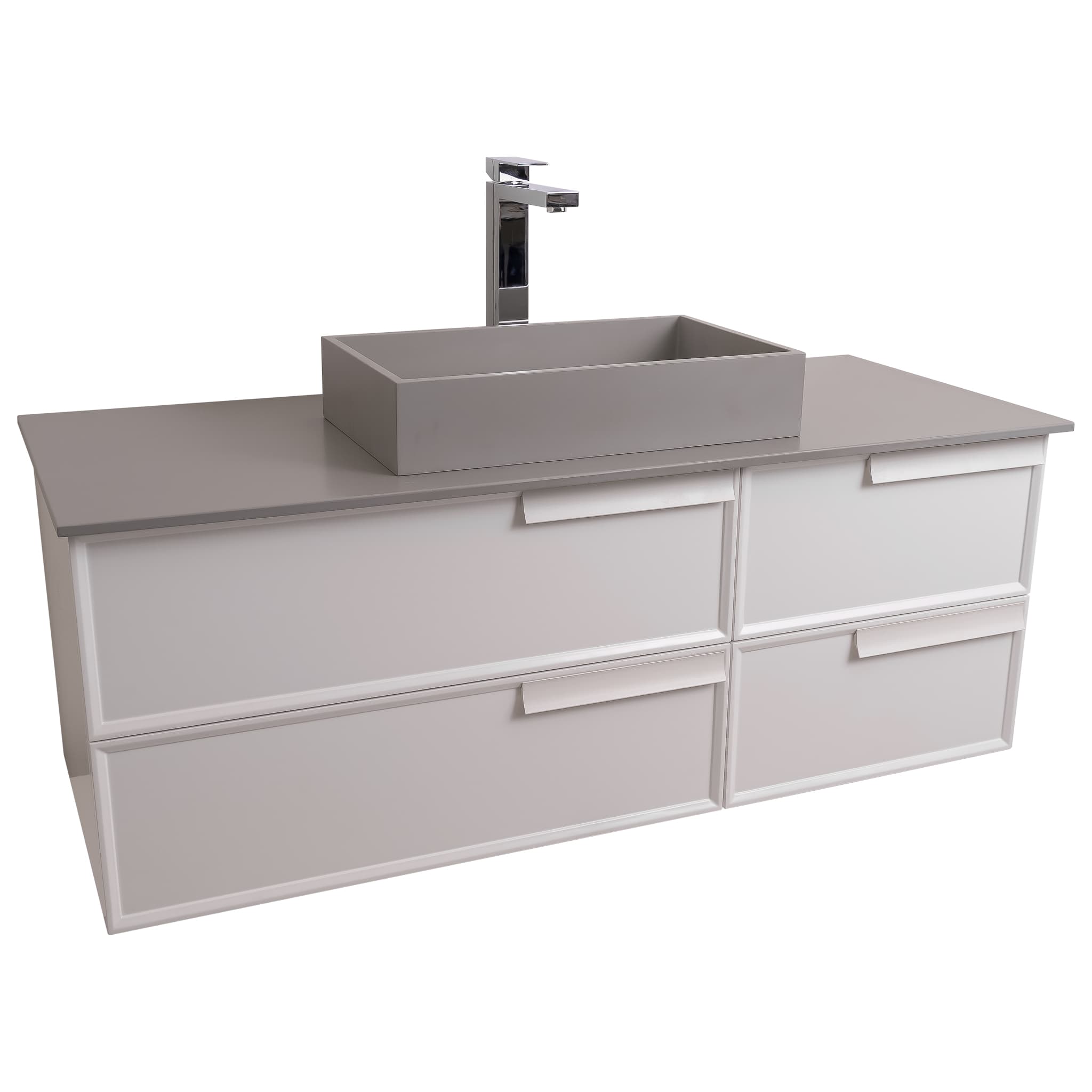 Garda 47.5 Matte White Cabinet, Solid Surface Flat Grey Counter and Infinity Square Solid Surface Grey Basin 1329, Wall Mounted Modern Vanity Set