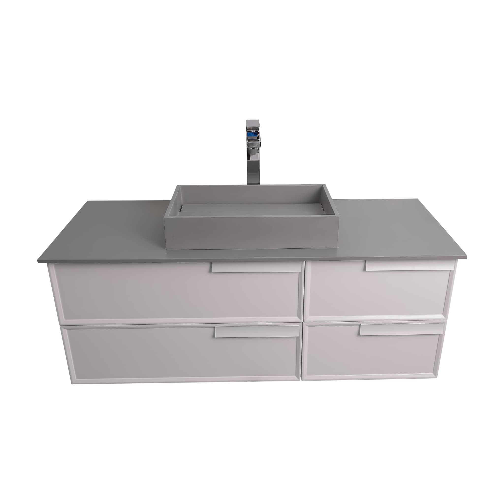 Garda 47.5 Matte White Cabinet, Solid Surface Flat Grey Counter and Infinity Square Solid Surface Grey Basin 1329, Wall Mounted Modern Vanity Set