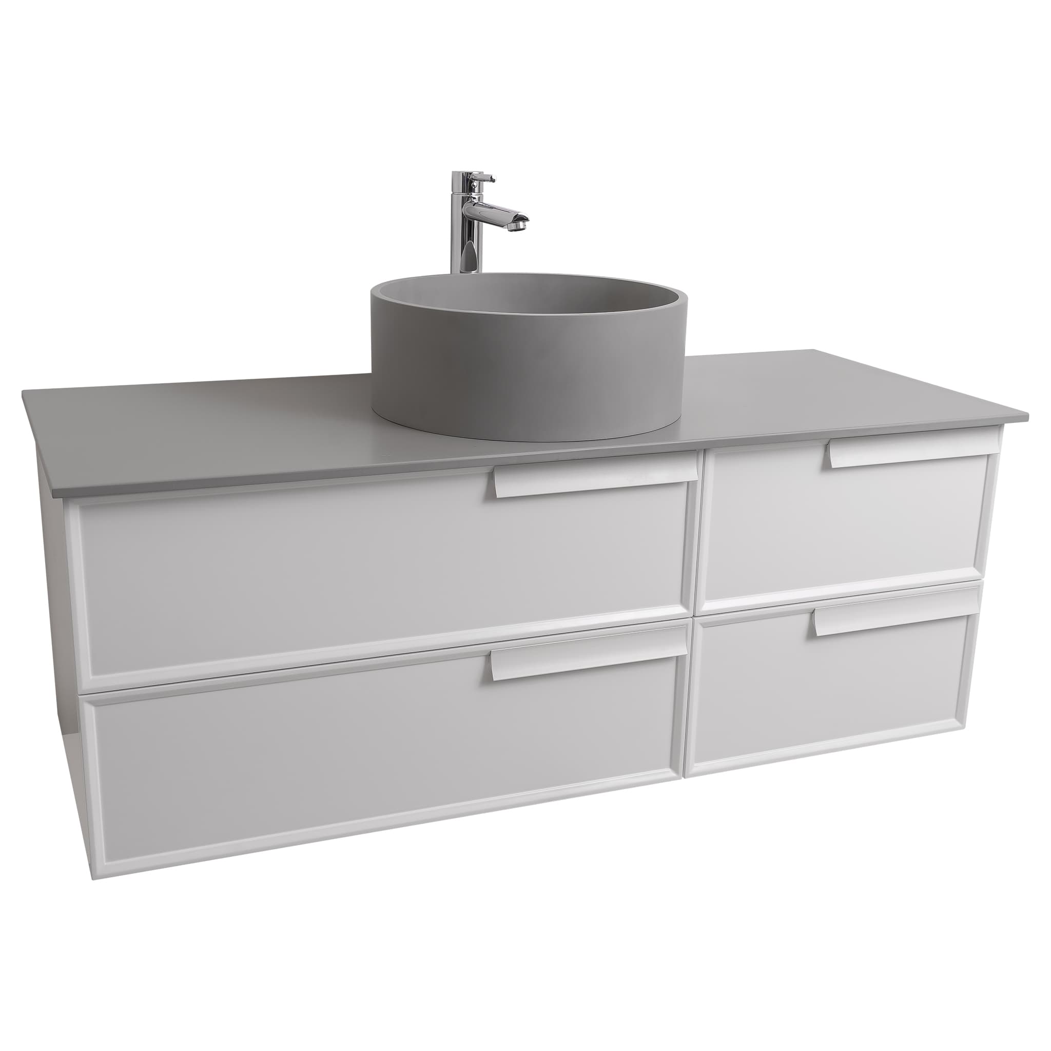 Garda 47.5 Matte White Cabinet, Solid Surface Flat Grey Counter and Round Solid Surface Grey Basin 1386, Wall Mounted Modern Vanity Set