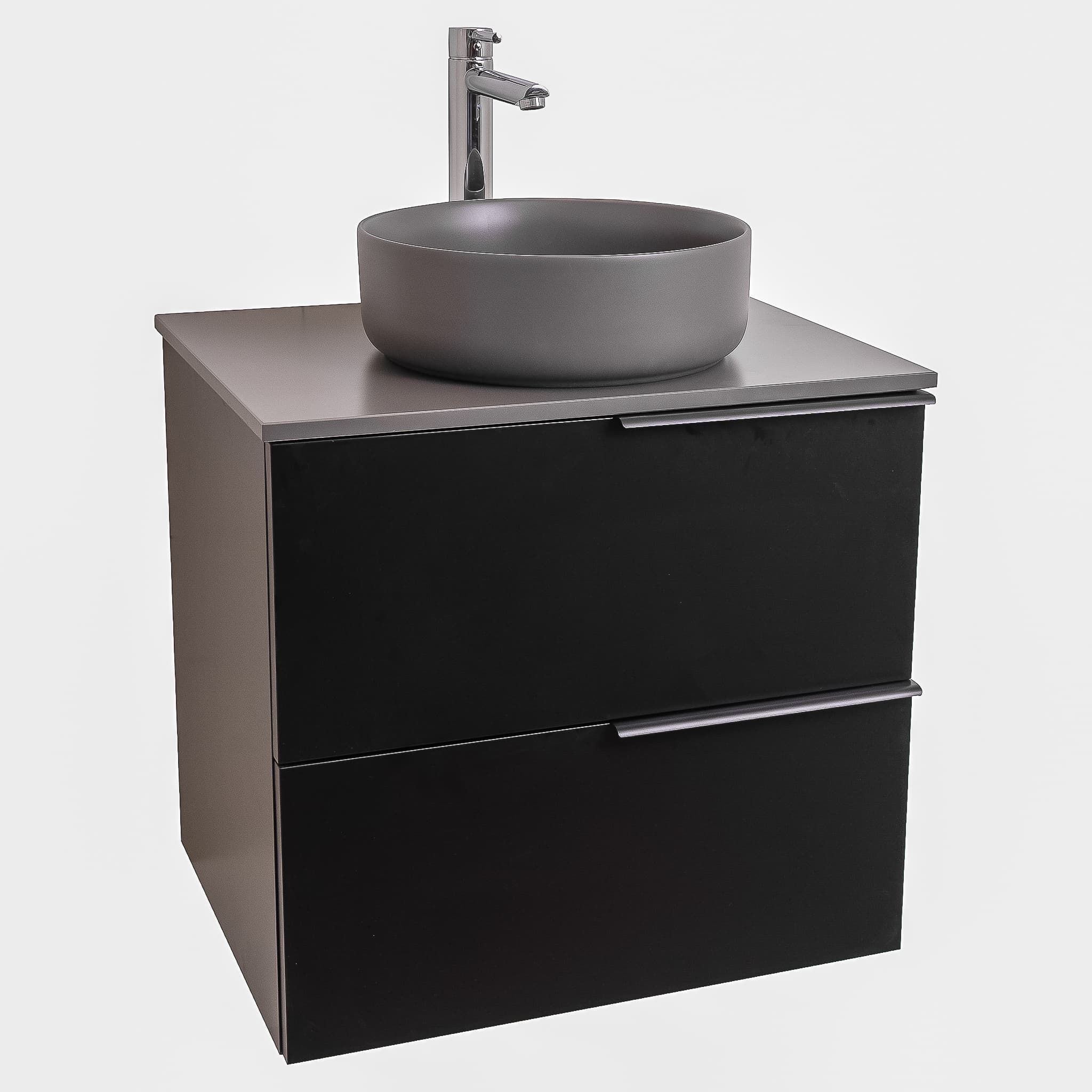 Mallorca 23.5 Matte Black Cabinet, Ares Grey Ceniza Top And Ares Grey Ceniza Ceramic Basin, Wall Mounted Modern Vanity Set