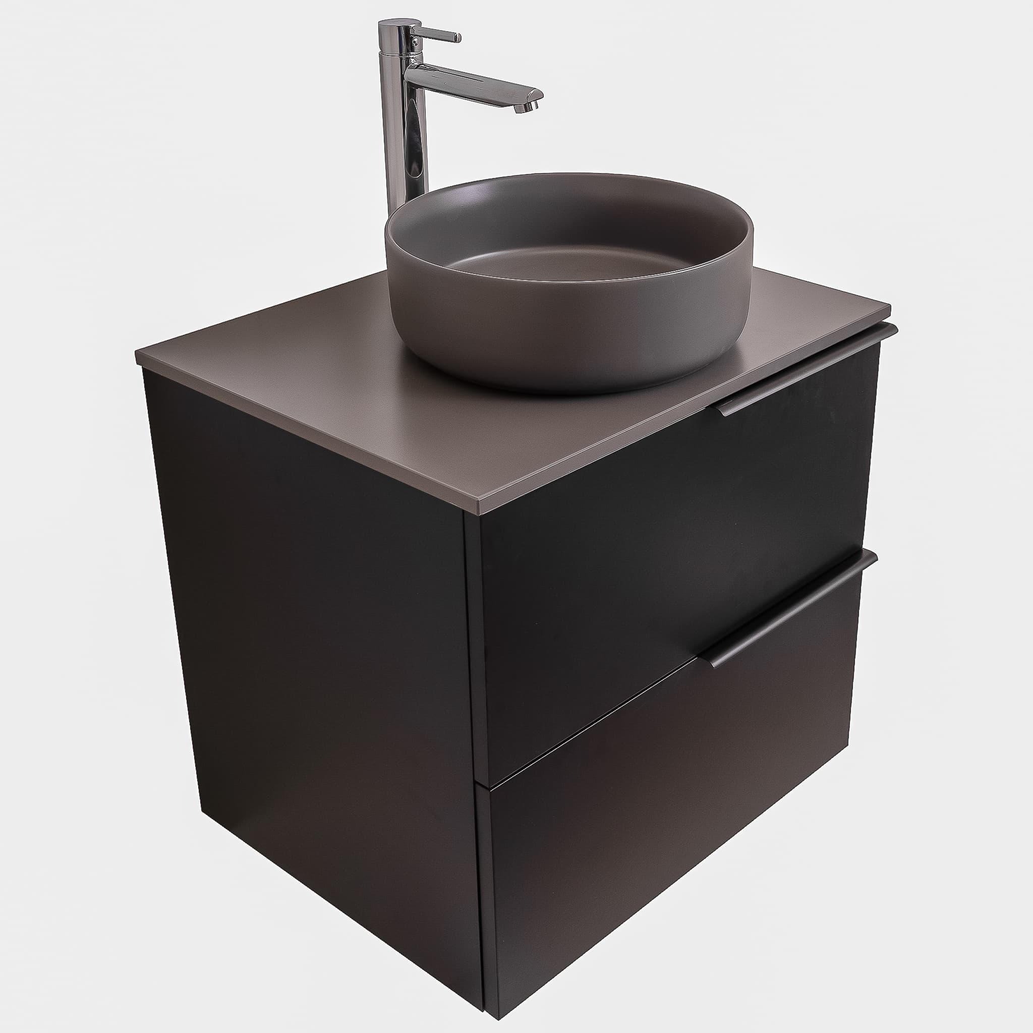 Mallorca 23.5 Matte Black Cabinet, Ares Grey Ceniza Top And Ares Grey Ceniza Ceramic Basin, Wall Mounted Modern Vanity Set