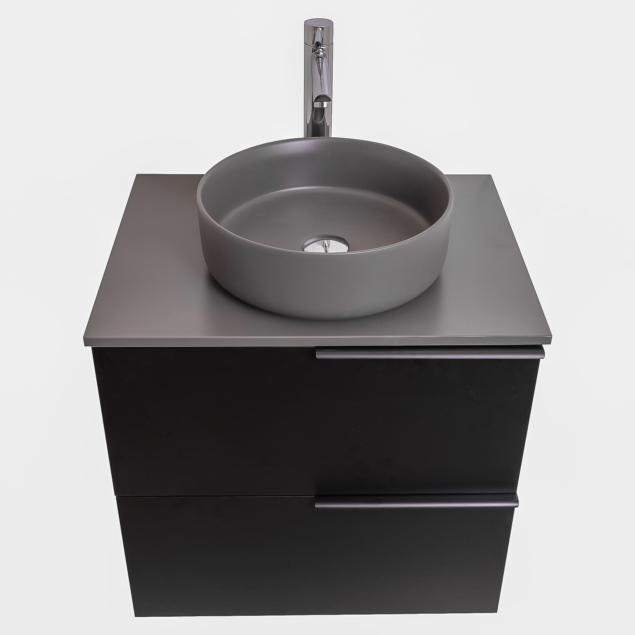 Mallorca 23.5 Matte Black Cabinet, Ares Grey Ceniza Top And Ares Grey Ceniza Ceramic Basin, Wall Mounted Modern Vanity Set