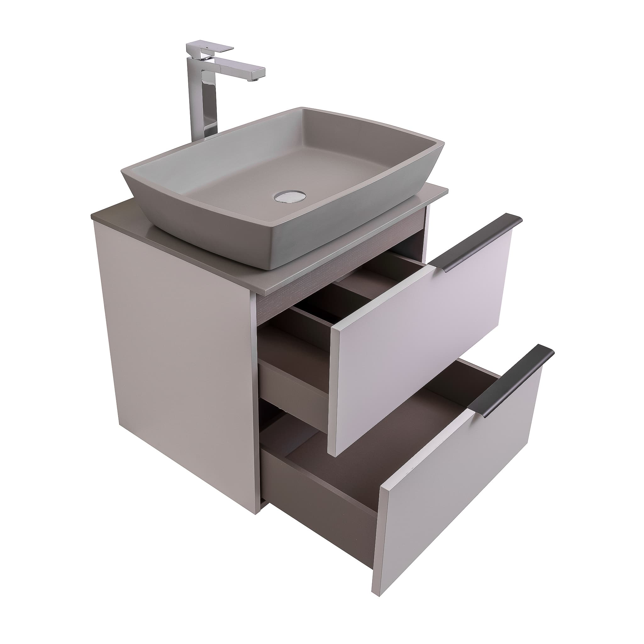 Mallorca 23.5 Matte White Cabinet, Solid Surface Flat Grey Counter And Square Solid Surface Grey Basin 1316, Wall Mounted Modern Vanity Set