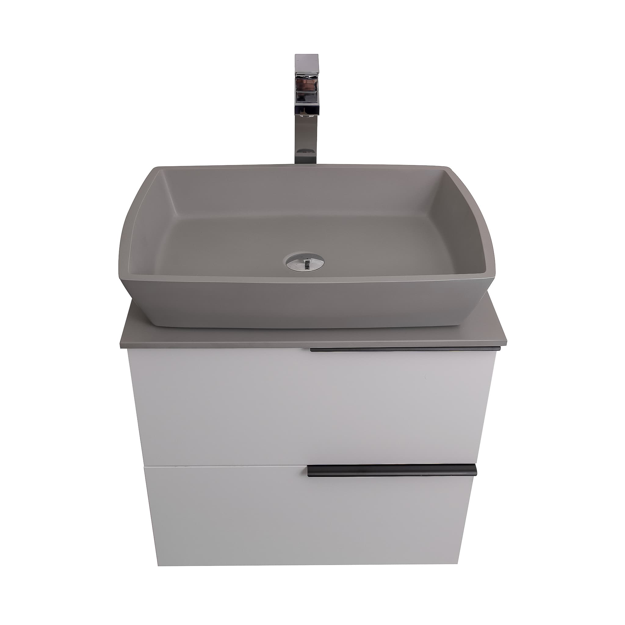 Mallorca 23.5 Matte White Cabinet, Solid Surface Flat Grey Counter And Square Solid Surface Grey Basin 1316, Wall Mounted Modern Vanity Set