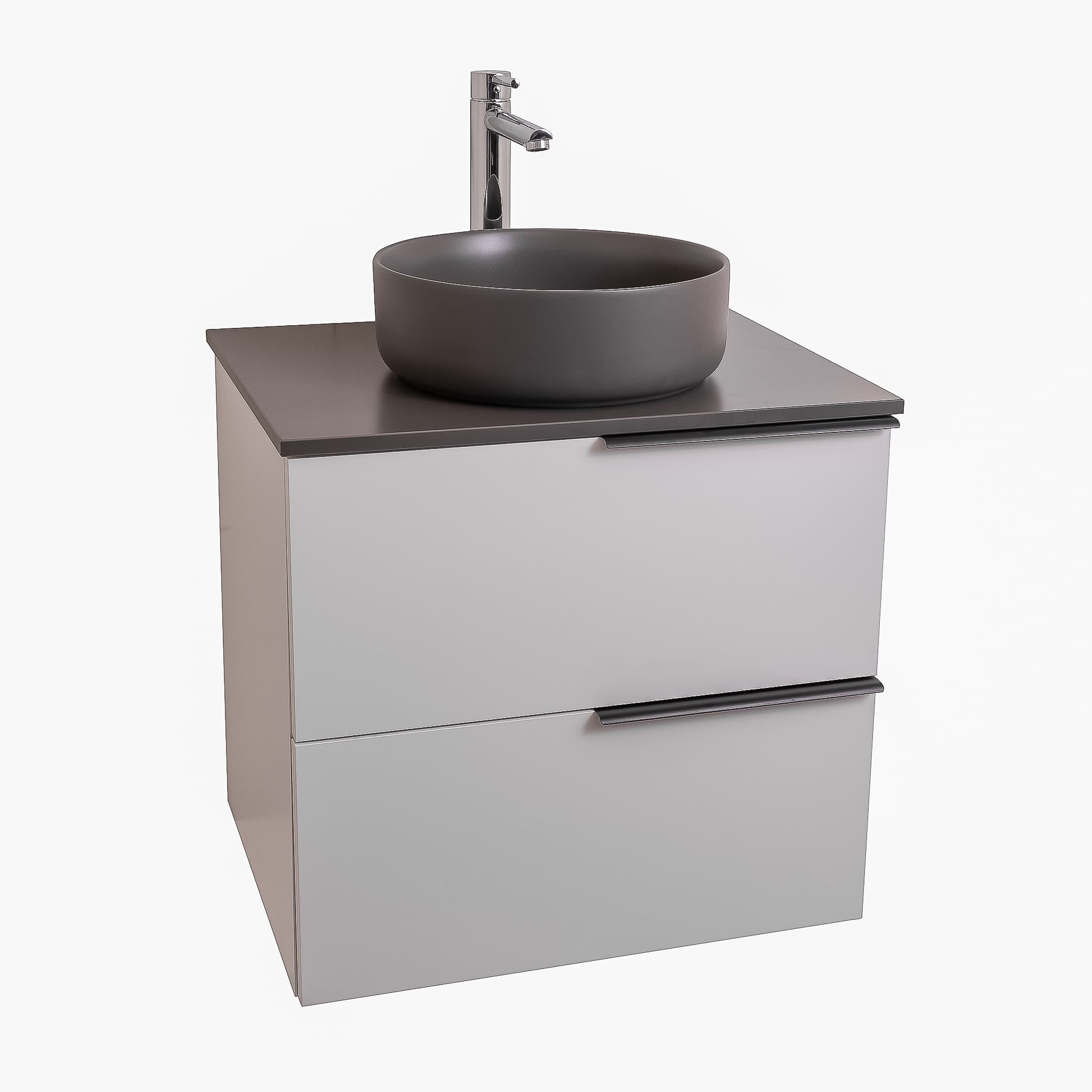 Mallorca 23.5 Matte White Cabinet, Ares Grey Ceniza Top And Ares Grey Ceniza Ceramic Basin, Wall Mounted Modern Vanity Set