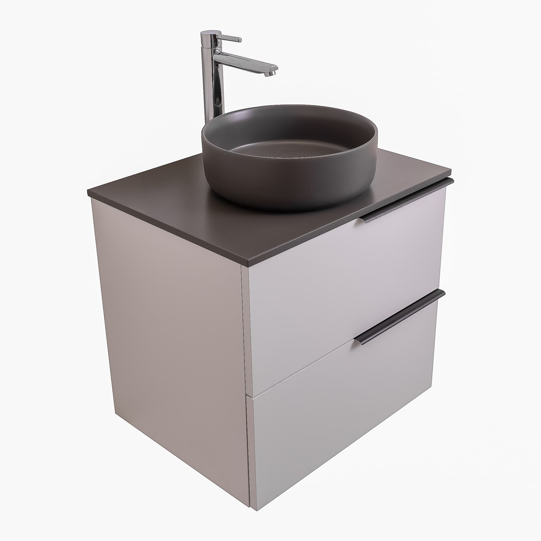 Mallorca 23.5 Matte White Cabinet, Ares Grey Ceniza Top And Ares Grey Ceniza Ceramic Basin, Wall Mounted Modern Vanity Set